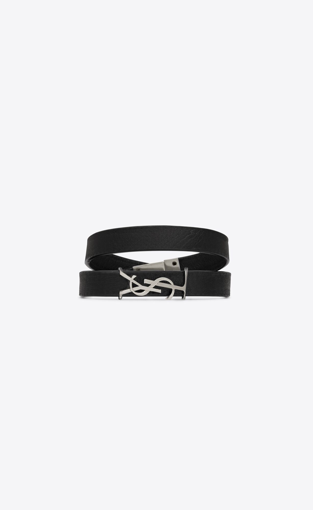 YSL Opyum Double Wrap Bracelet In Leder And Metal Schwarz | 45920-UEKM