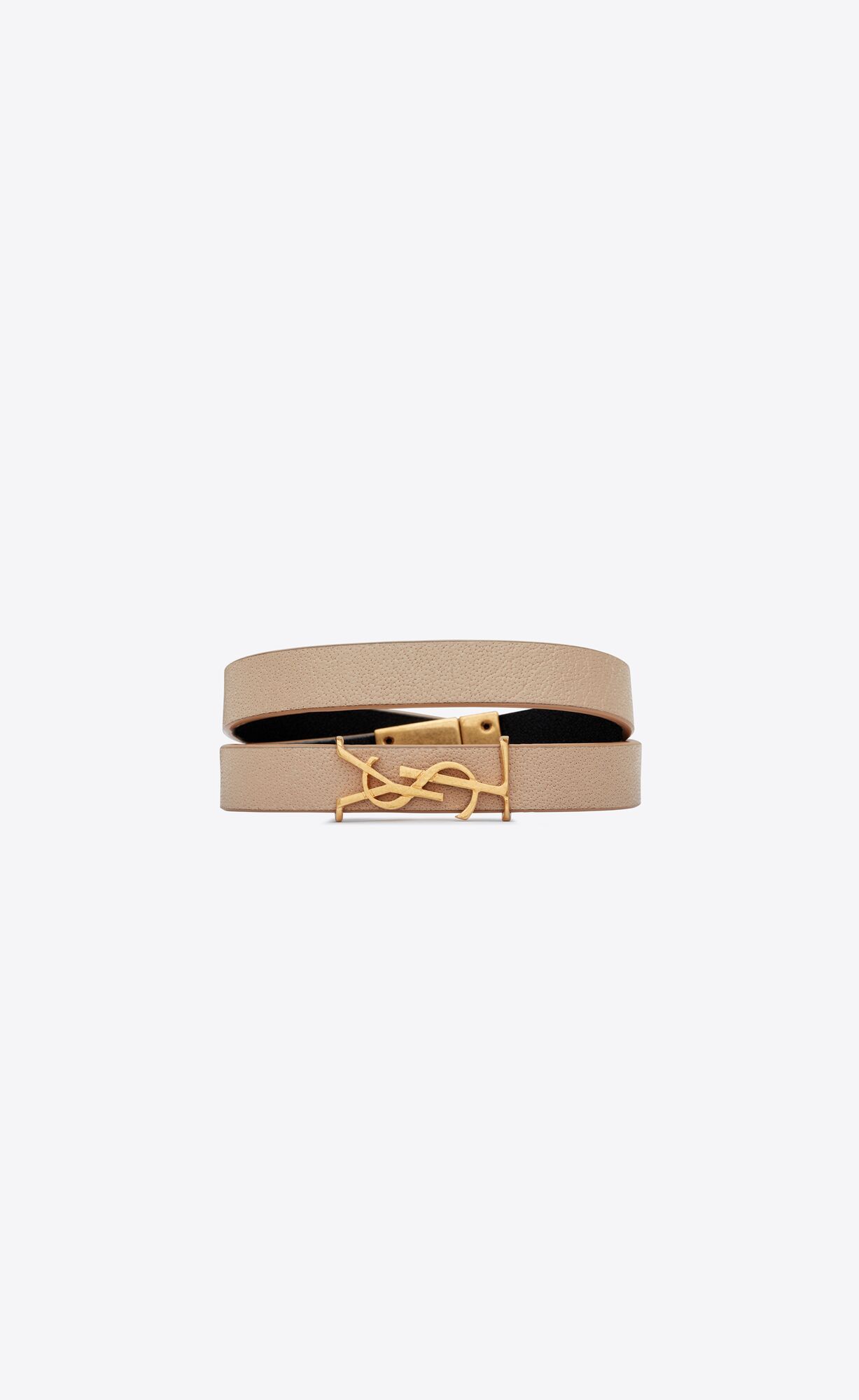 YSL Opyum Double Wrap Bracelet In Leder And Metal Beige | 52068-LRZV