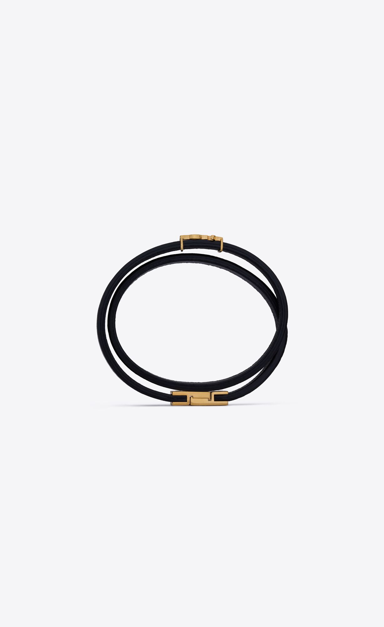 YSL Opyum Double Wrap Bracelet In Leder And Metal Schwarz | 97130-LJUA