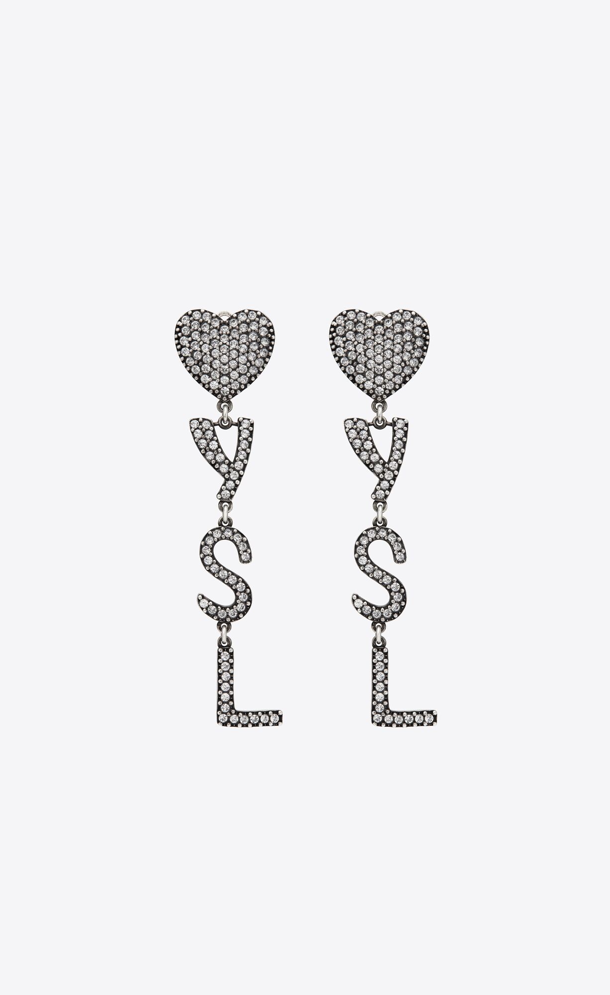 YSL Opyum Heart Earrings In Metal And Crystal Silber | 91267-BPHN