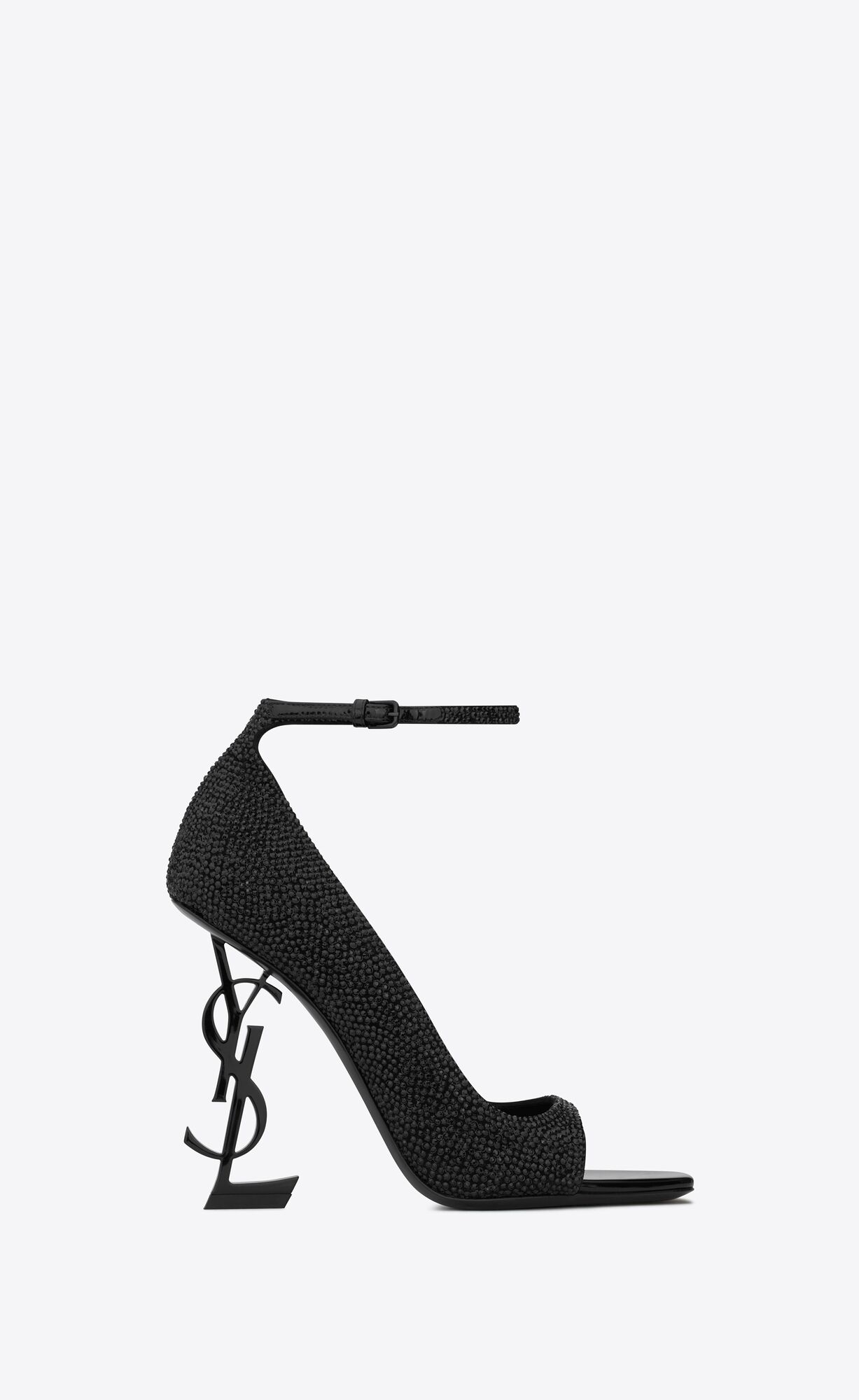 YSL Opyum Open-toe Pumps In Wildleder And Rhinestones Noir | 50839-SPJX