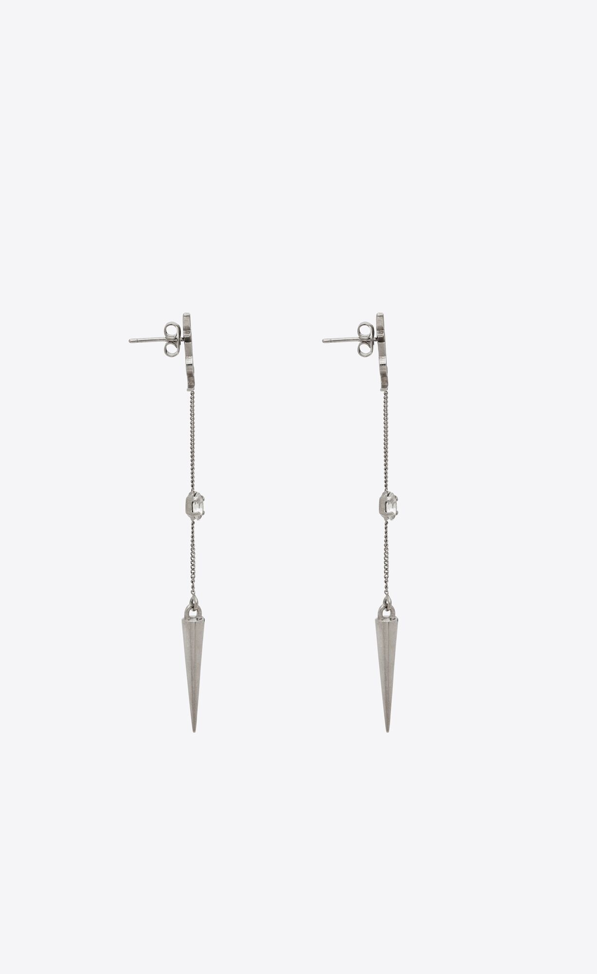 YSL Opyum Rhinestone Spike Earrings In Metal Palladium | 39154-FMYA