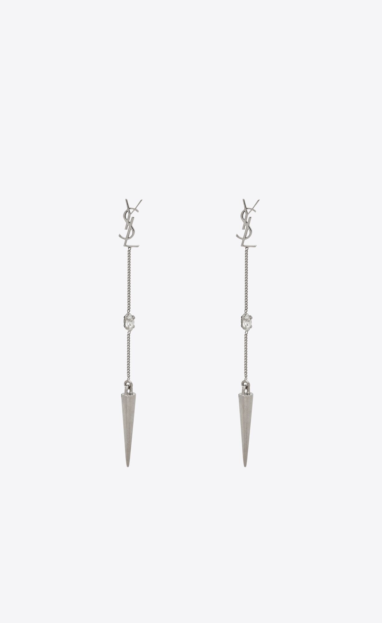 YSL Opyum Rhinestone Spike Earrings In Metal Palladium | 39154-FMYA