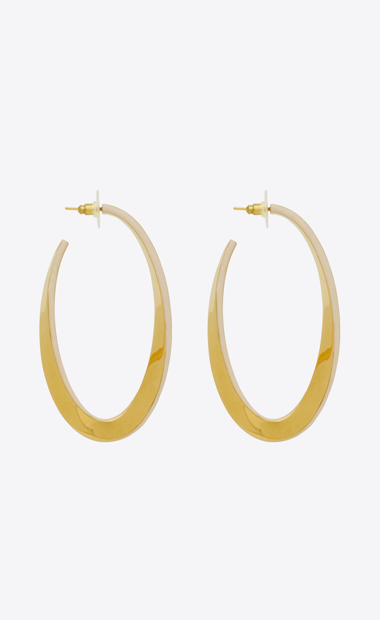 YSL Oval Curved Hoop Earrings In Metal And Enamel Gold Weiß | 47310-STEJ