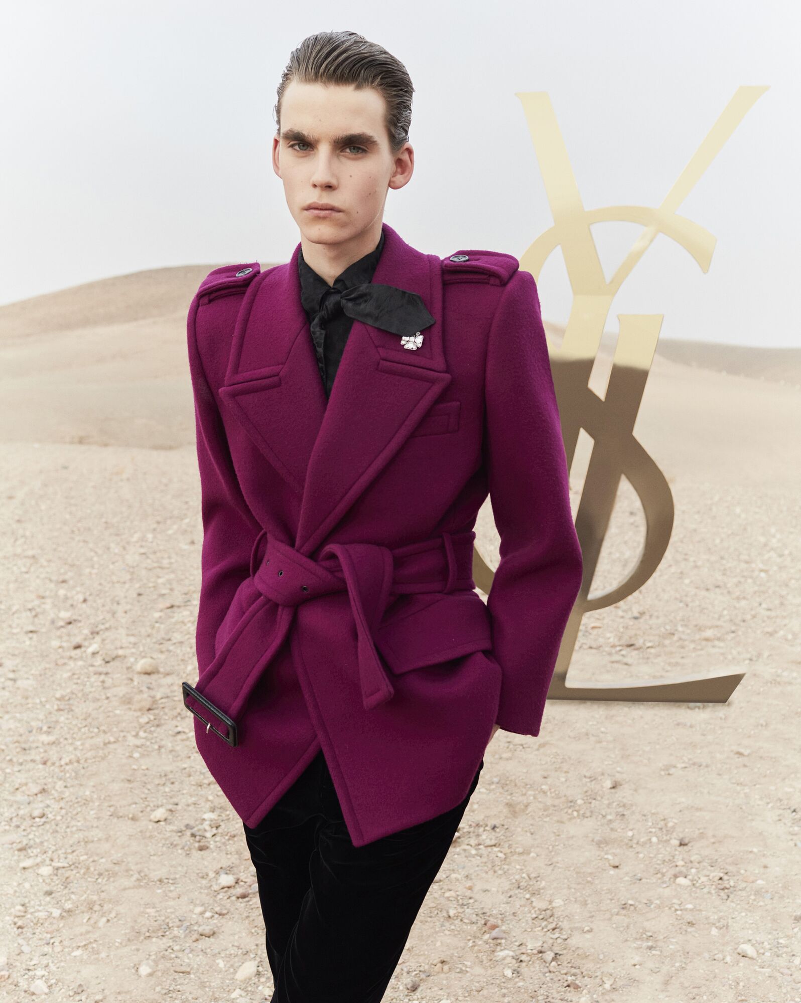 YSL Oversize Shoulder Coat In Wolle Felt Fuchsie | 15672-VKQI