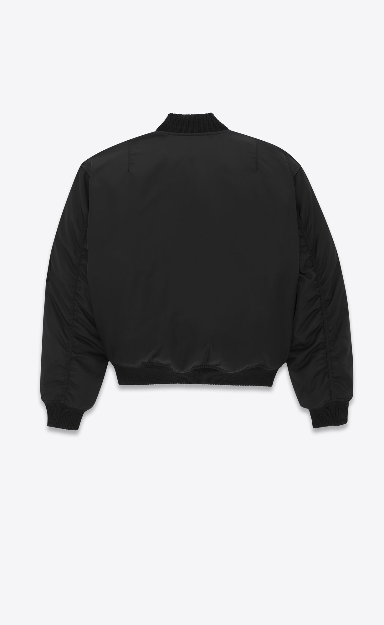 YSL Oversized Cropped Bomber Jacket In Nylon Schwarz | 62749-JQYD