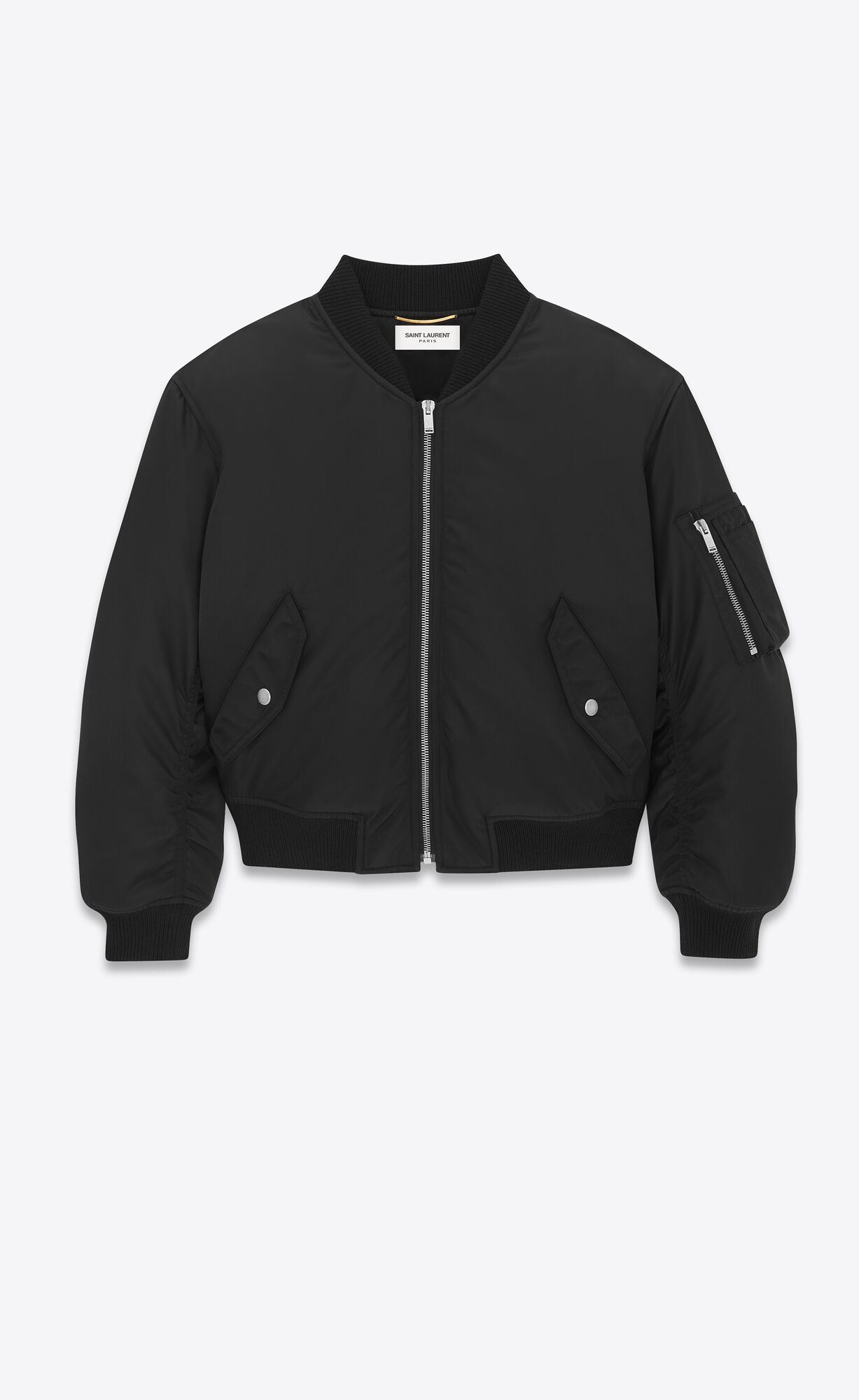 YSL Oversized Cropped Bomber Jacket In Nylon Schwarz | 62749-JQYD