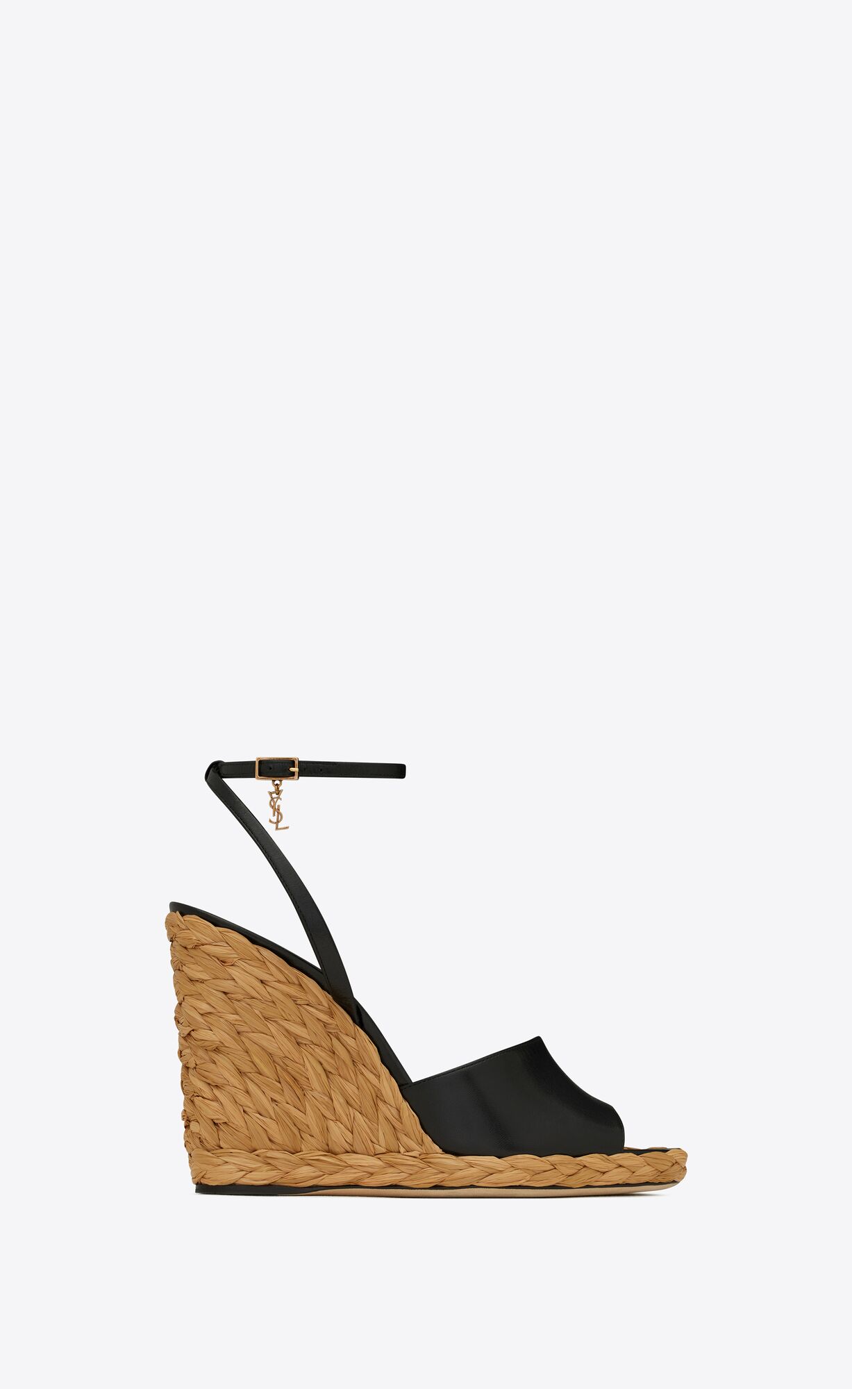 YSL Paloma Wedge Espadrilles In Smooth Leder Noir | 86914-YXPN