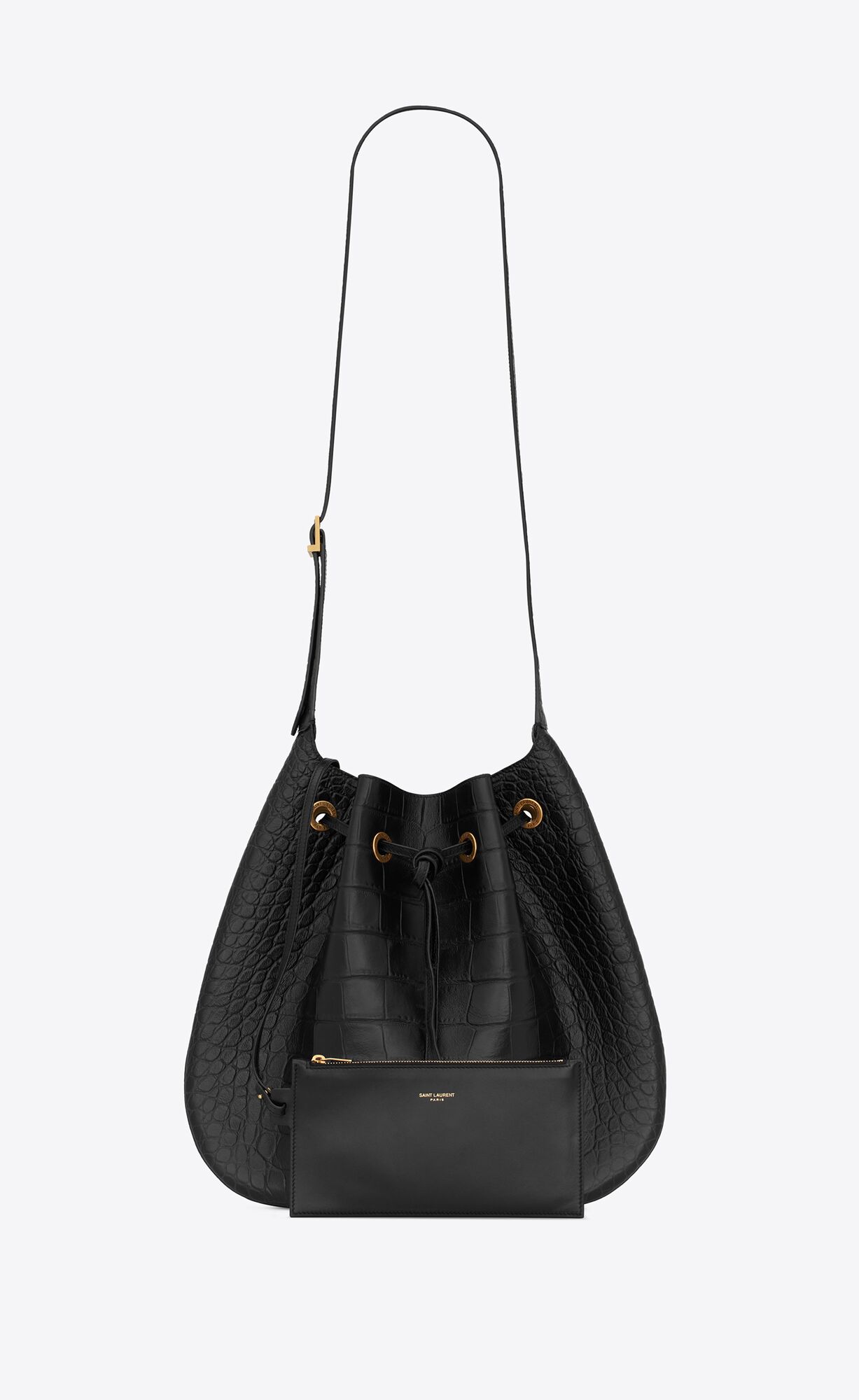 YSL Paris Vii Large Flache Hobo Bag In Crocodile-embossed Leder Schwarz | 35162-SRDC