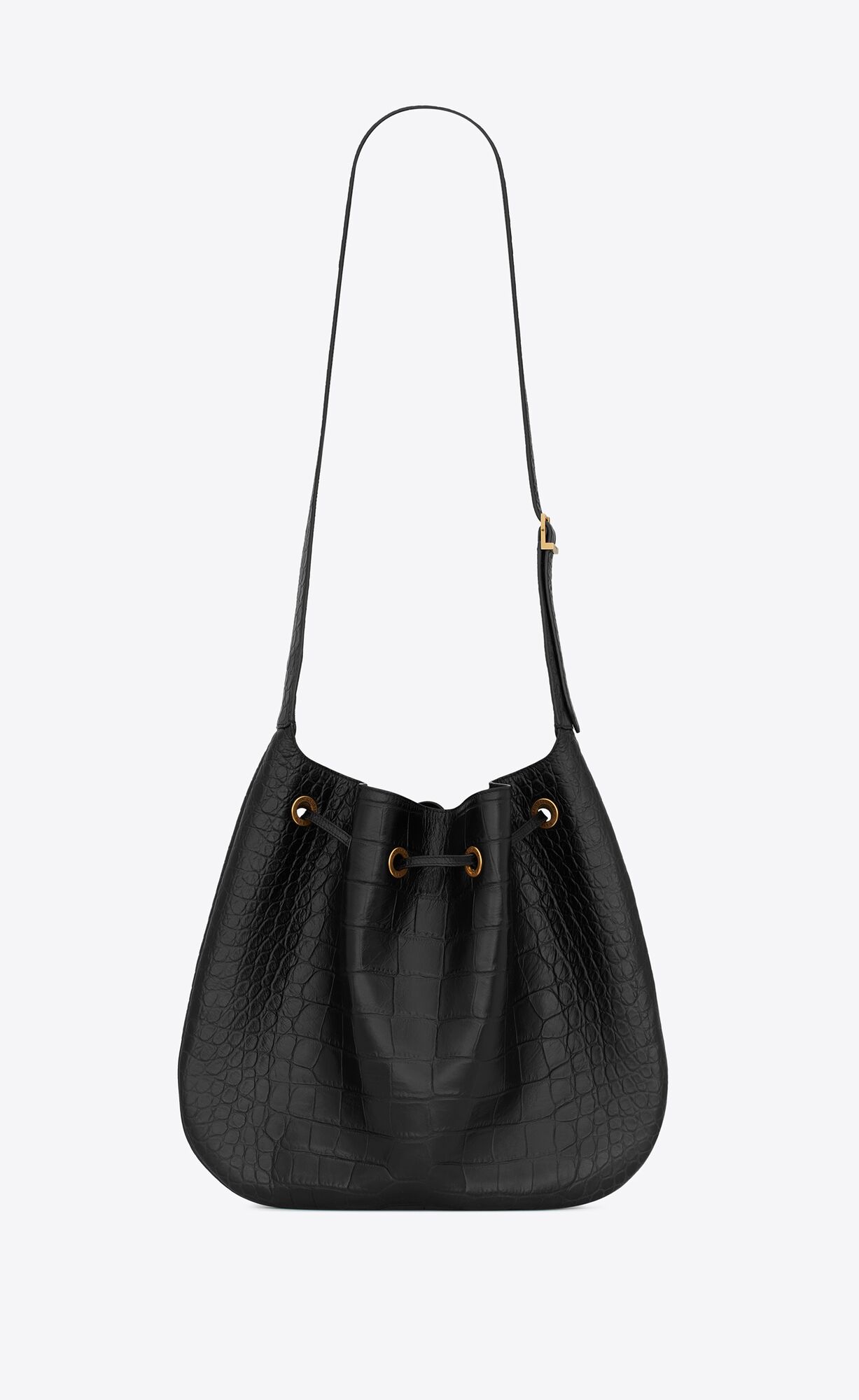 YSL Paris Vii Large Flache Hobo Bag In Crocodile-embossed Leder Schwarz | 35162-SRDC