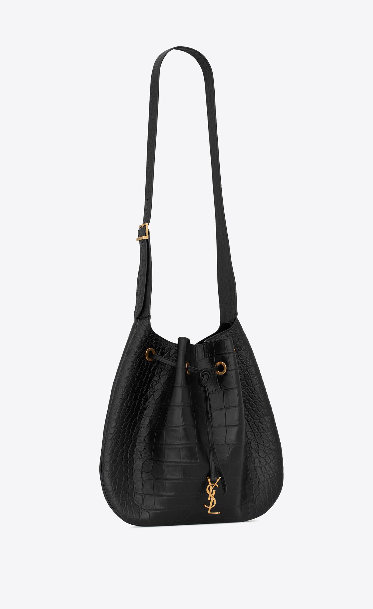 YSL Paris Vii Large Flache Hobo Bag In Crocodile-embossed Leder Schwarz | 35162-SRDC