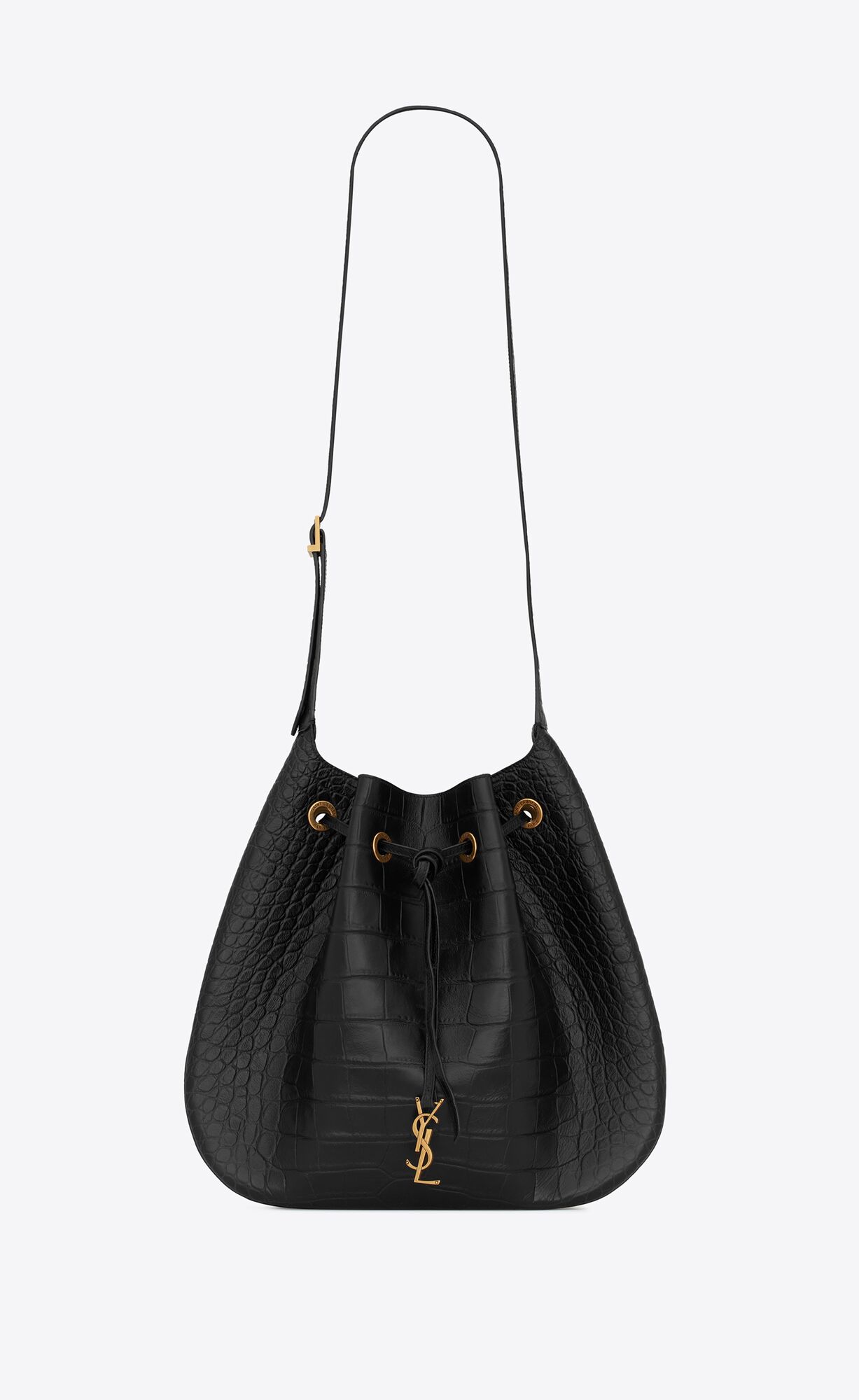 YSL Paris Vii Large Flache Hobo Bag In Crocodile-embossed Leder Schwarz | 35162-SRDC