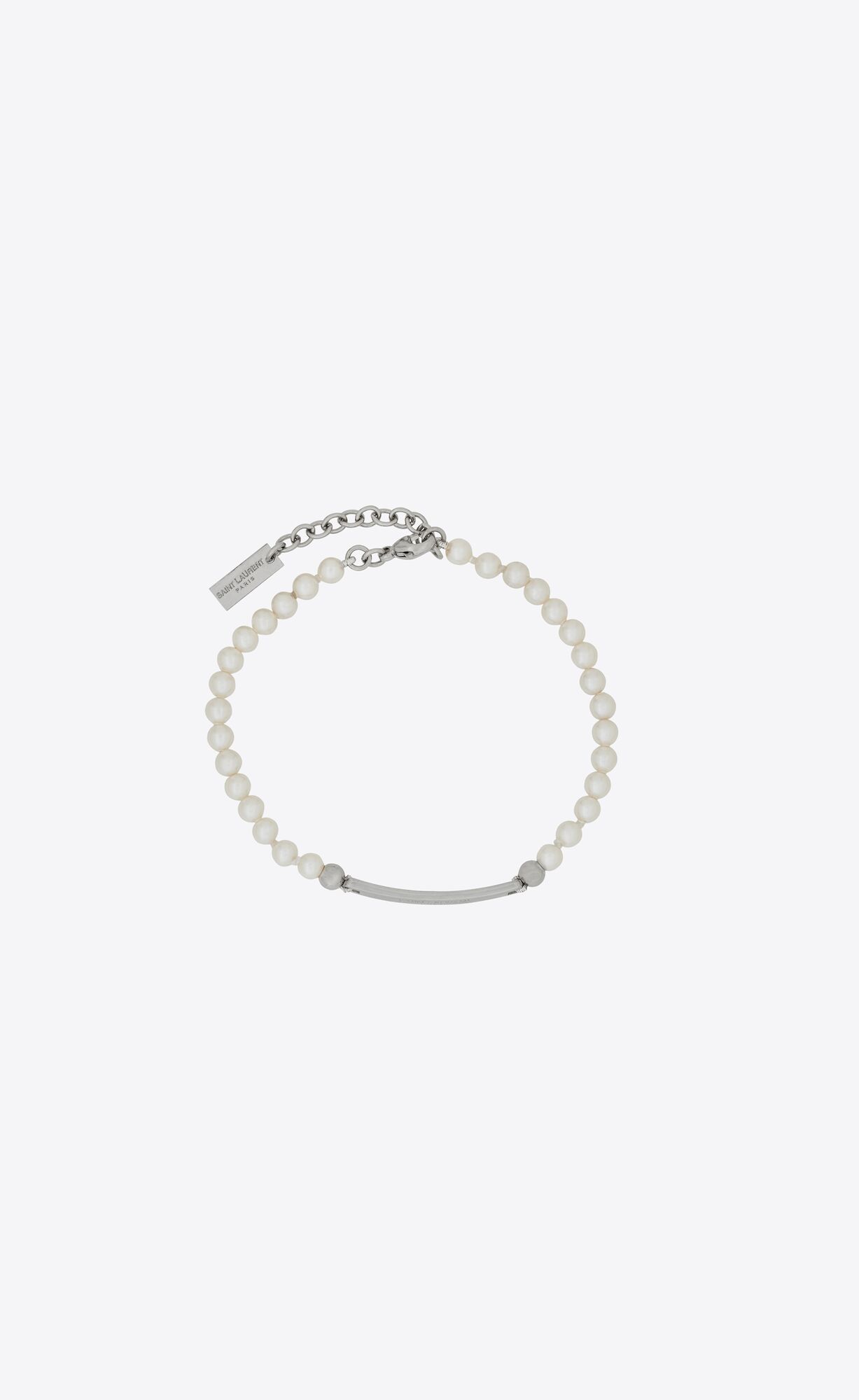 YSL Pearl Id Tag Bracelet In Metal Weiß | 29167-IXTC