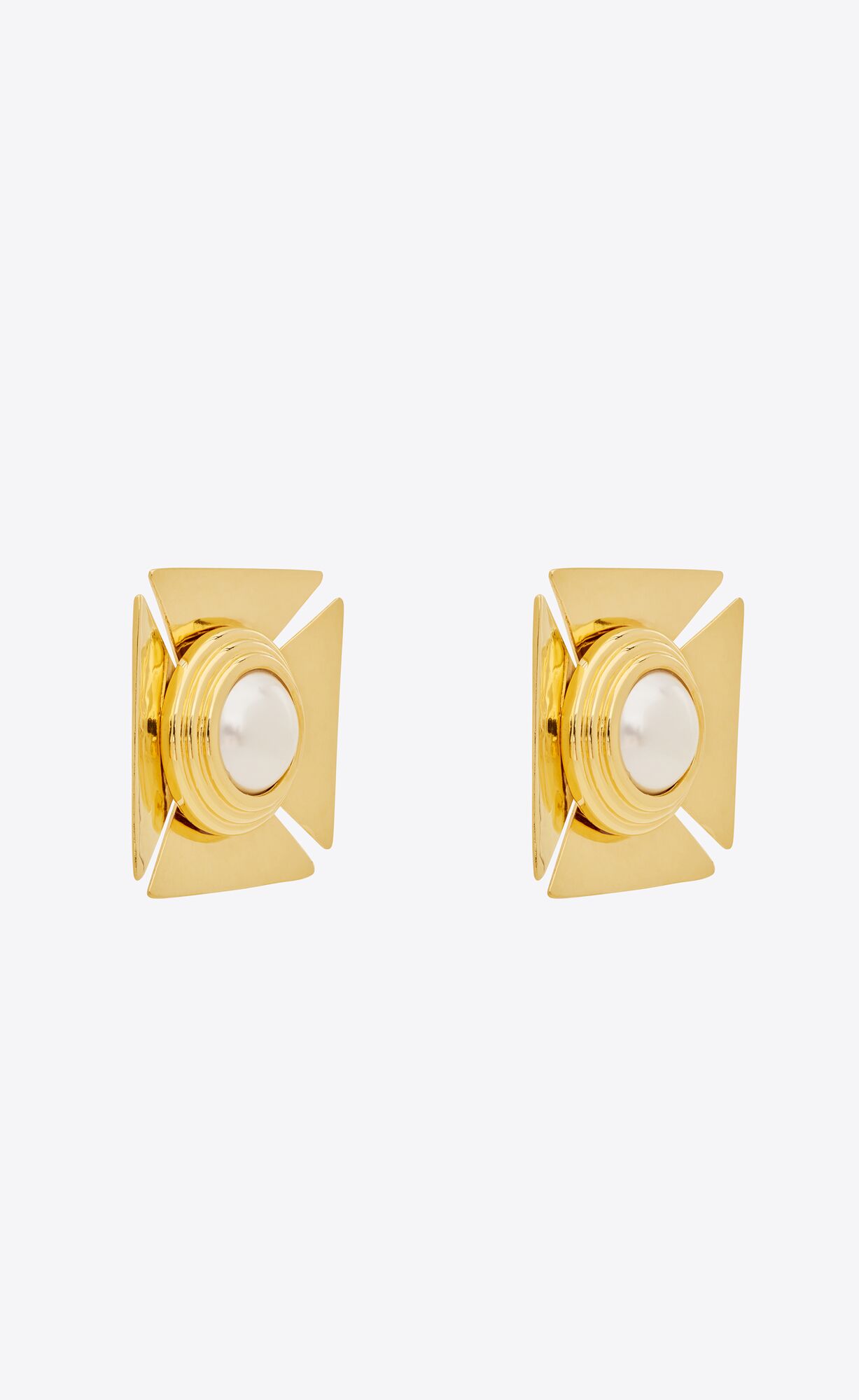 YSL Pearly Square Earrings In Metal Braun Gold | 03529-XARU