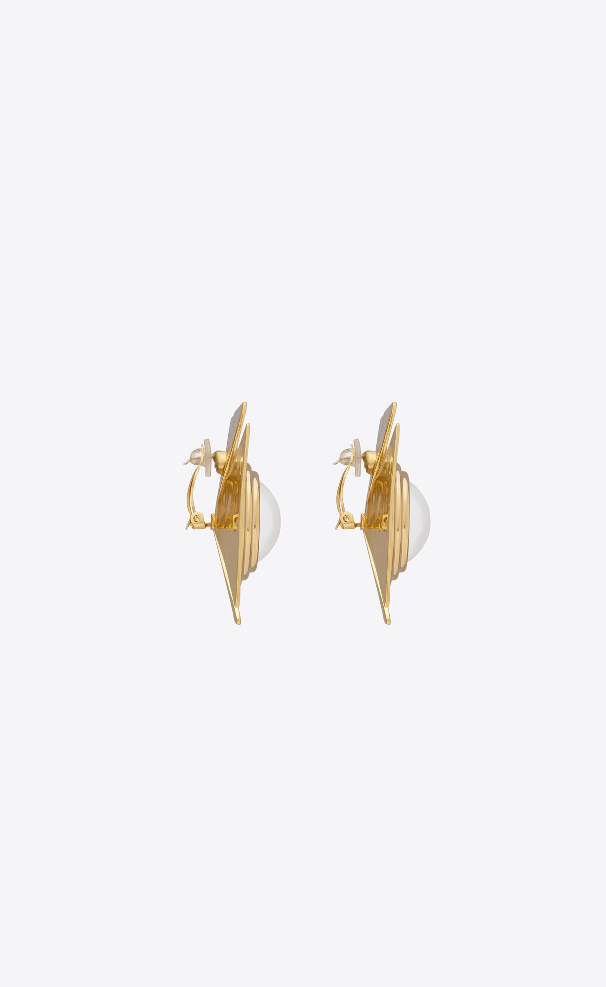 YSL Pearly Square Earrings In Metal Braun Gold | 03529-XARU