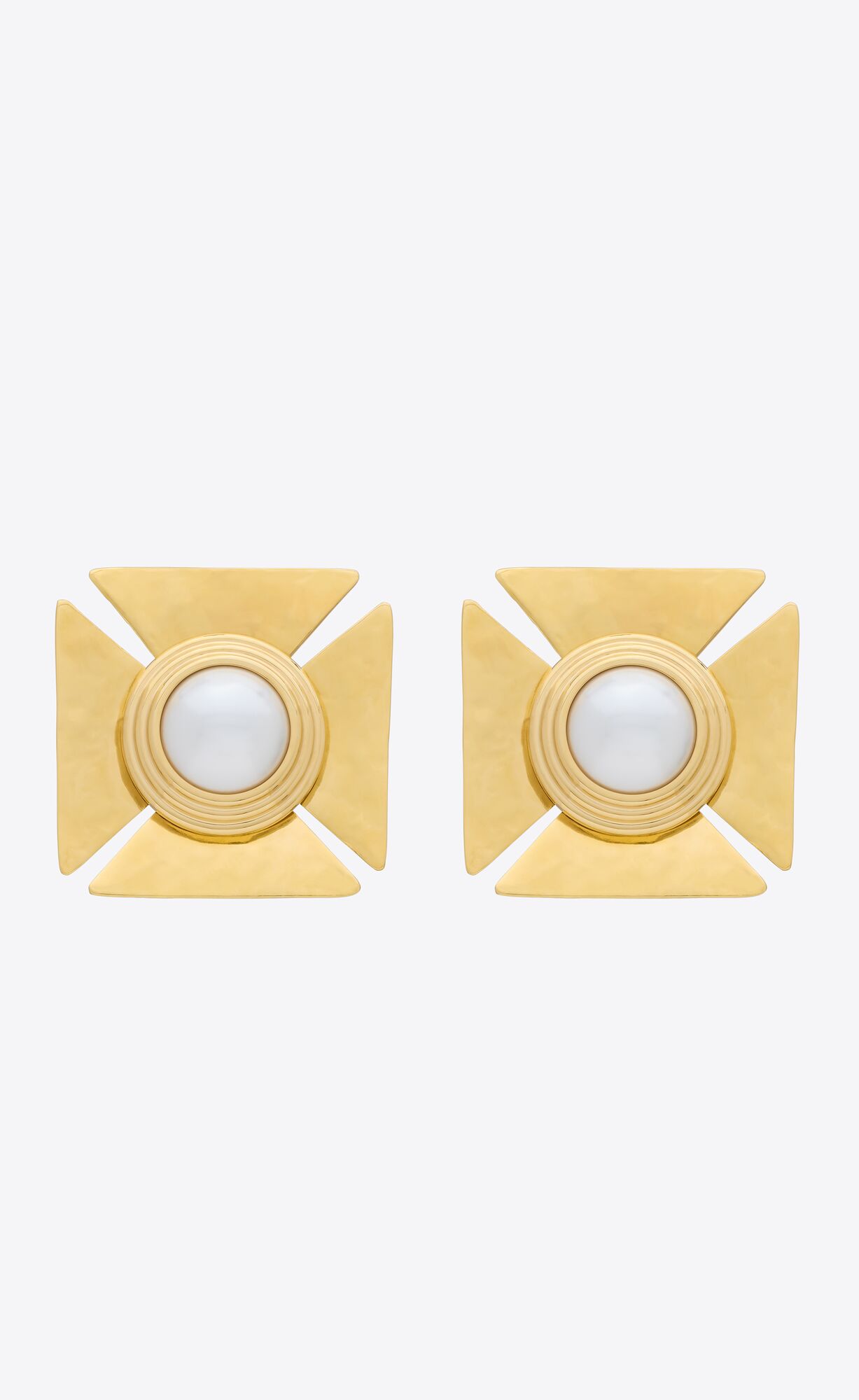 YSL Pearly Square Earrings In Metal Braun Gold | 03529-XARU