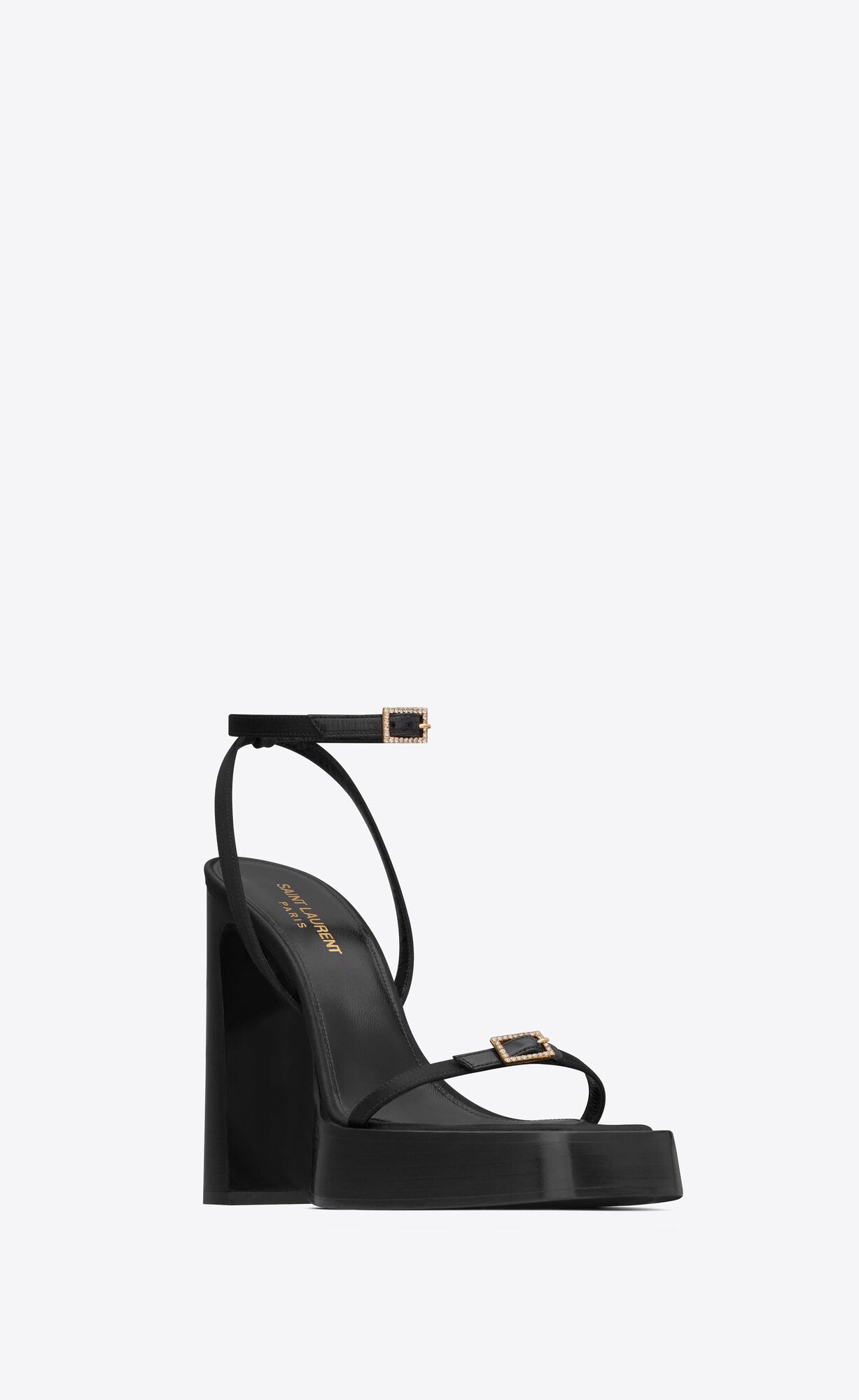 YSL Platz Plattform Sandals In Crepe Satin Schwarz | 25039-YCFM