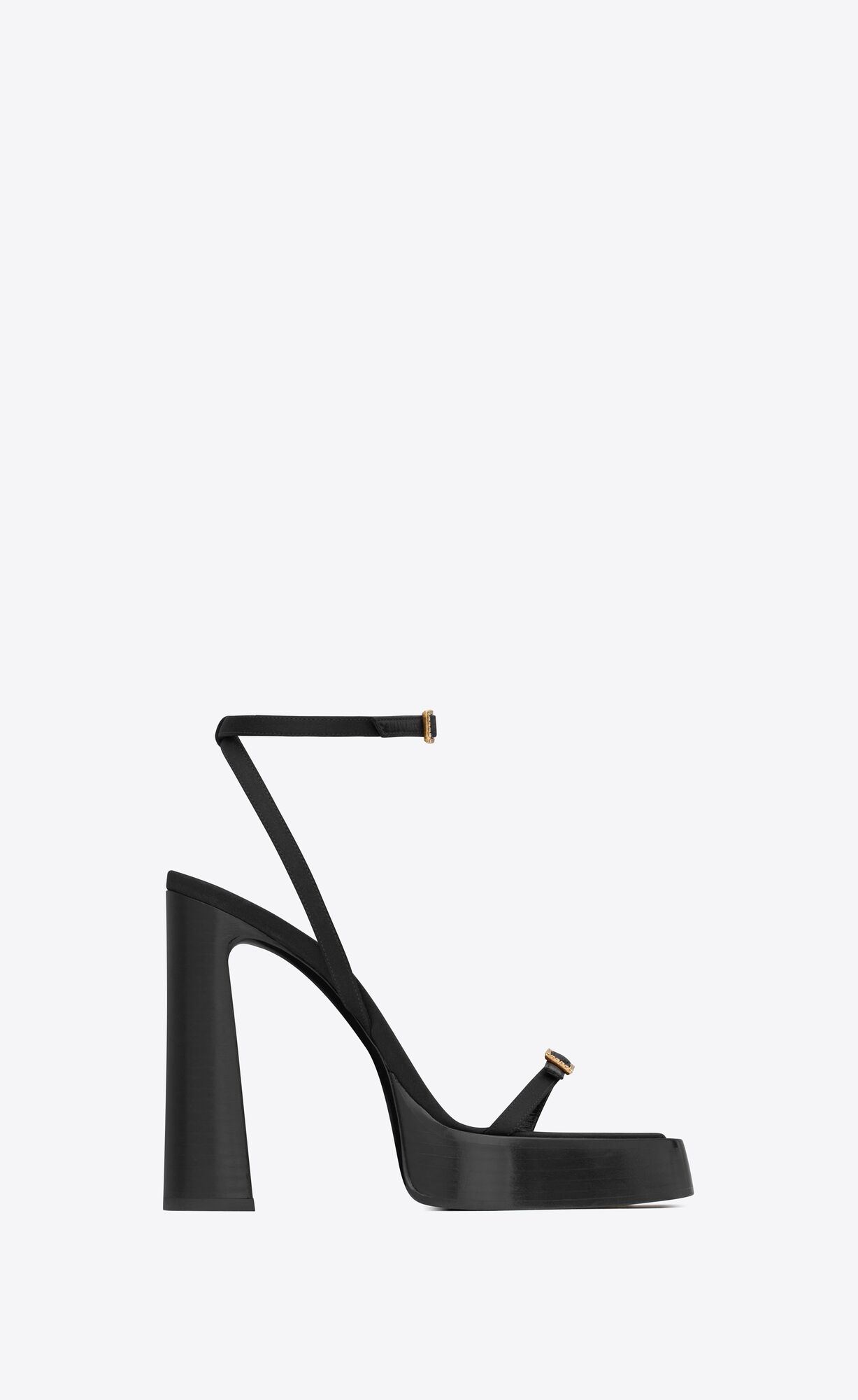 YSL Platz Plattform Sandals In Crepe Satin Schwarz | 25039-YCFM