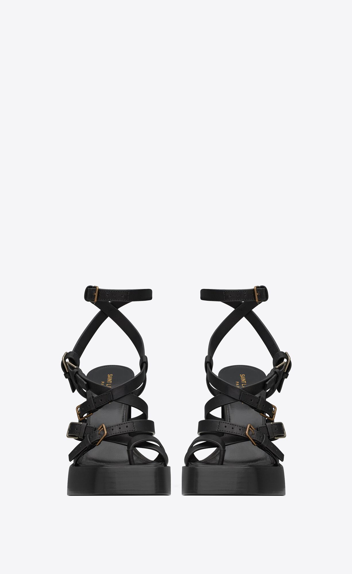 YSL Platz Plattform Sandals In Smooth Leder Schwarz | 38426-JRHX