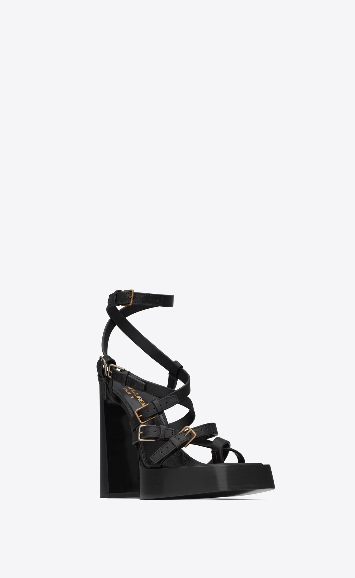 YSL Platz Plattform Sandals In Smooth Leder Schwarz | 38426-JRHX