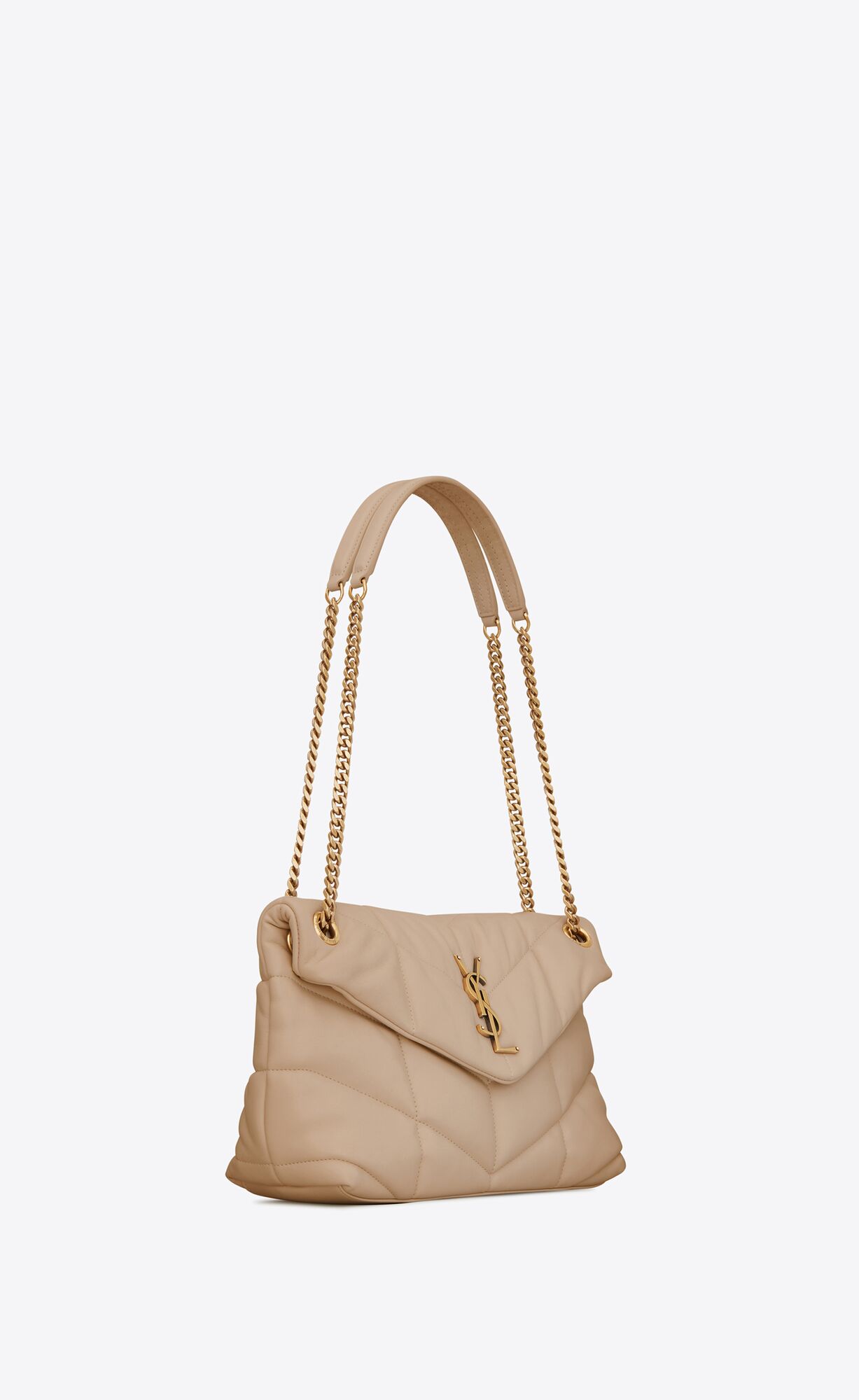 YSL Puffer Small Chain Bag In Gesteppt Lambskin Dunkelbeige | 34980-UYJN