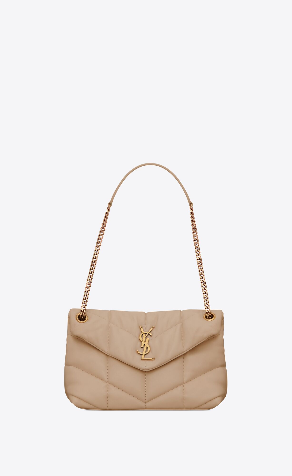 YSL Puffer Small Chain Bag In Gesteppt Lambskin Dunkelbeige | 34980-UYJN