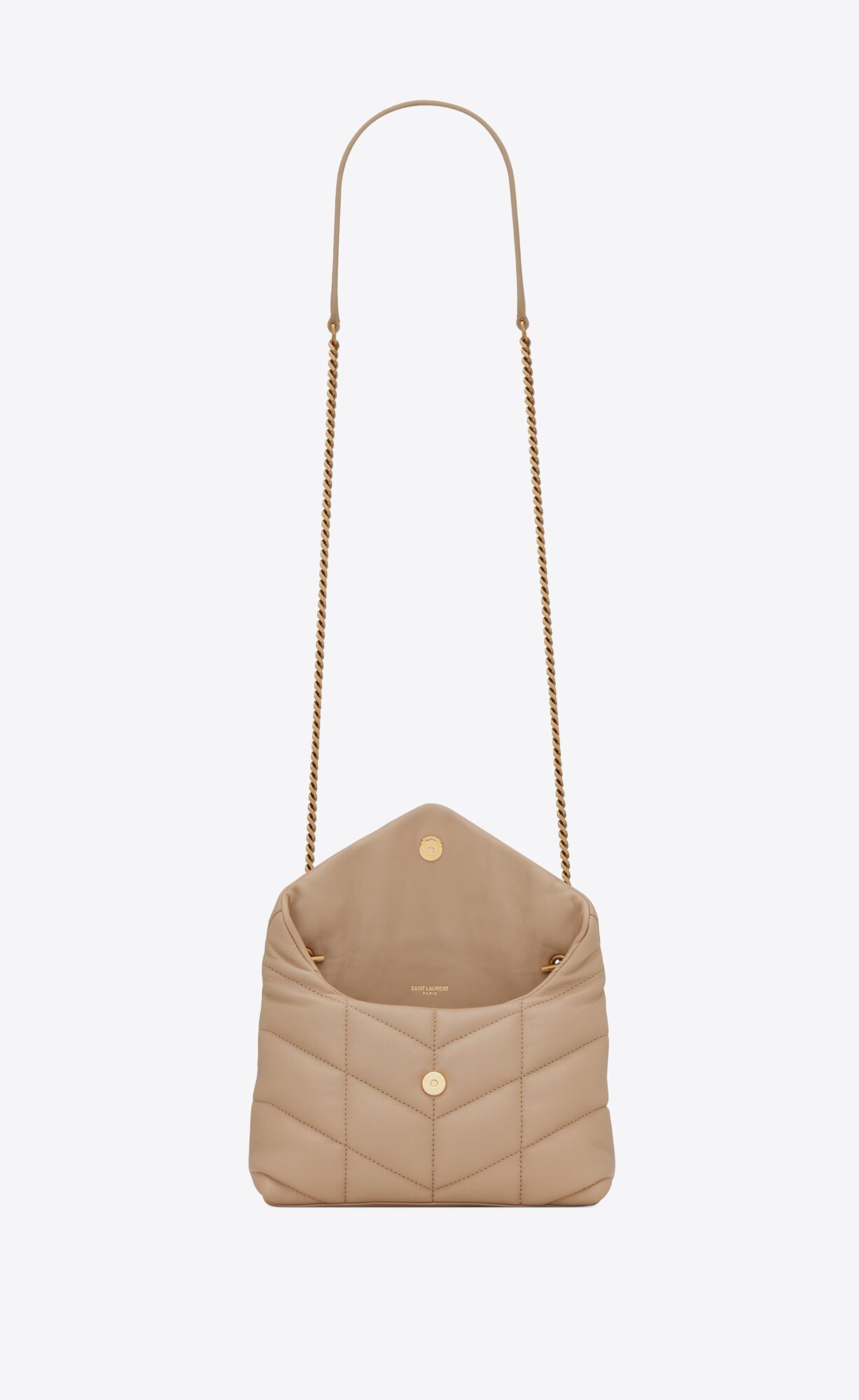 YSL Puffer Toy Bag In Gesteppt Lambskin Dunkelbeige | 52138-MCZH