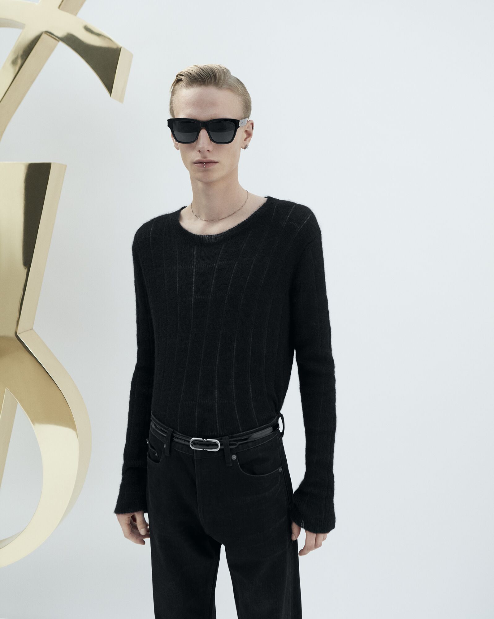 YSL Pullover In Gerippt Mohair And Wolle Schwarz | 16904-HDLA