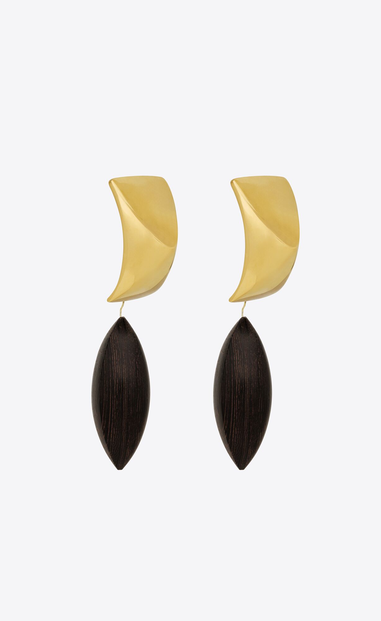 YSL Pyramid Earrings In Wood And Metal Braun Gold | 14627-BWRG