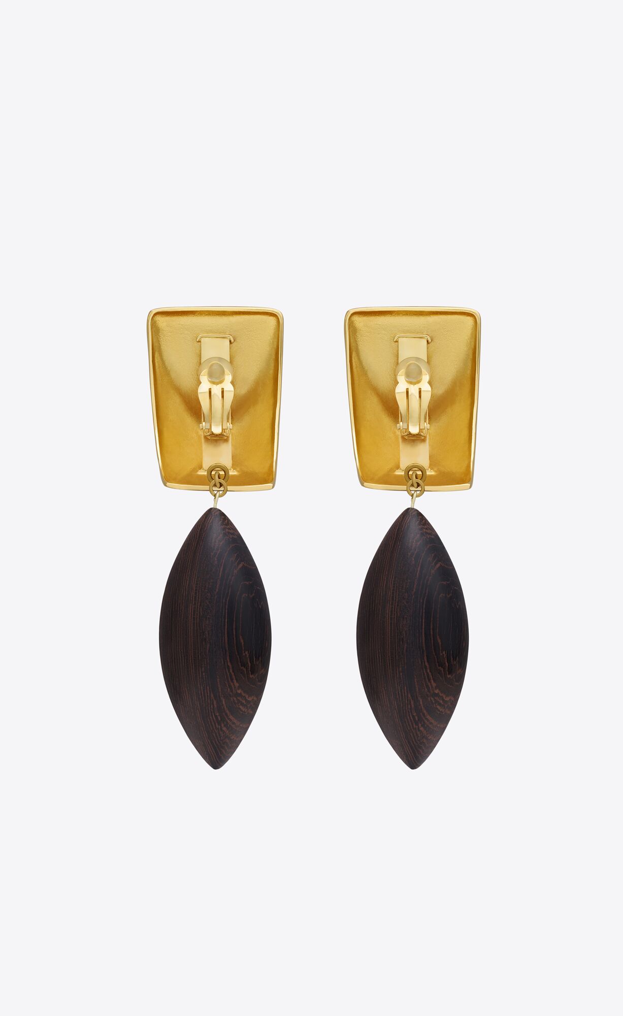 YSL Pyramid Earrings In Wood And Metal Braun Gold | 14627-BWRG