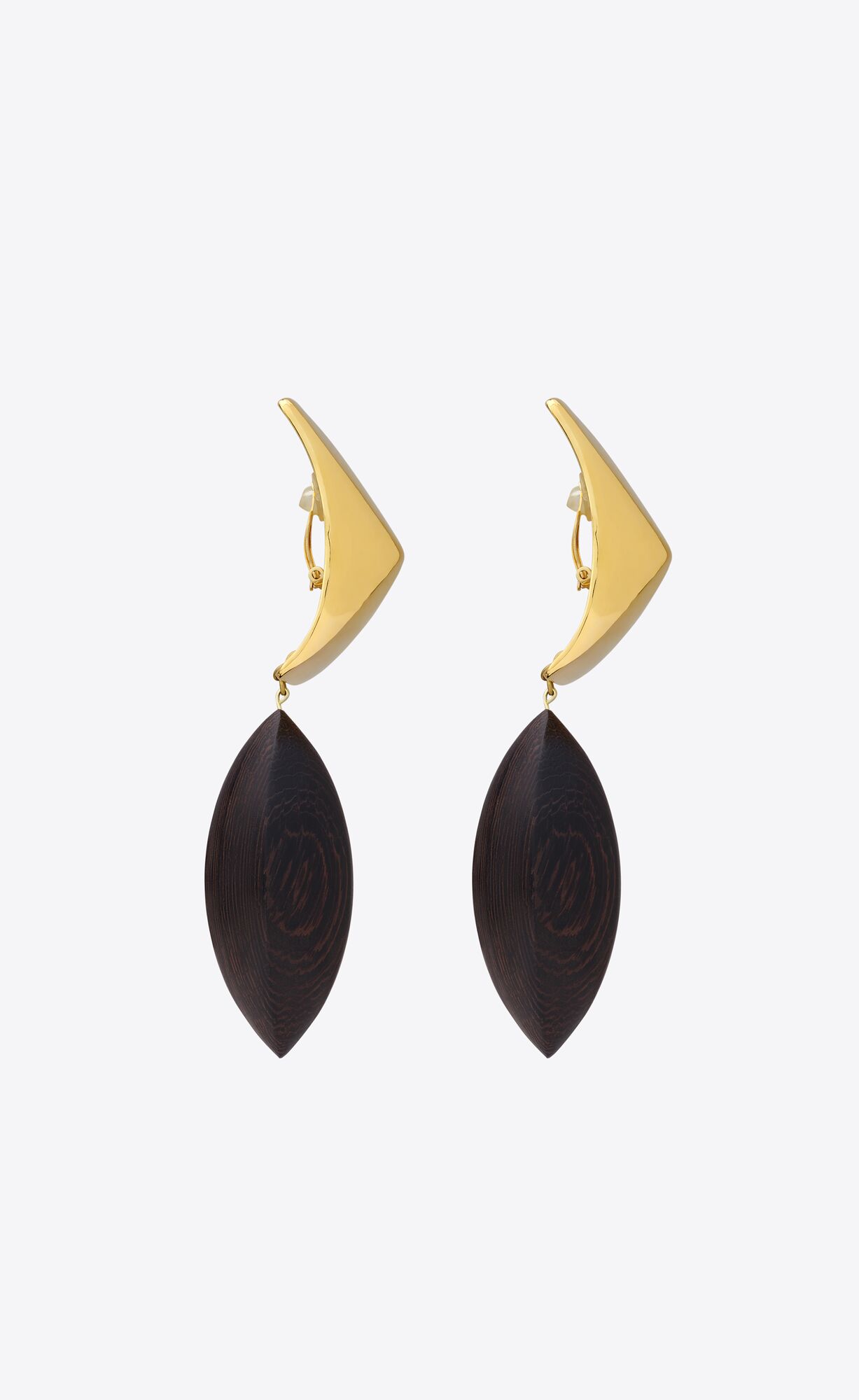 YSL Pyramid Earrings In Wood And Metal Braun Gold | 14627-BWRG