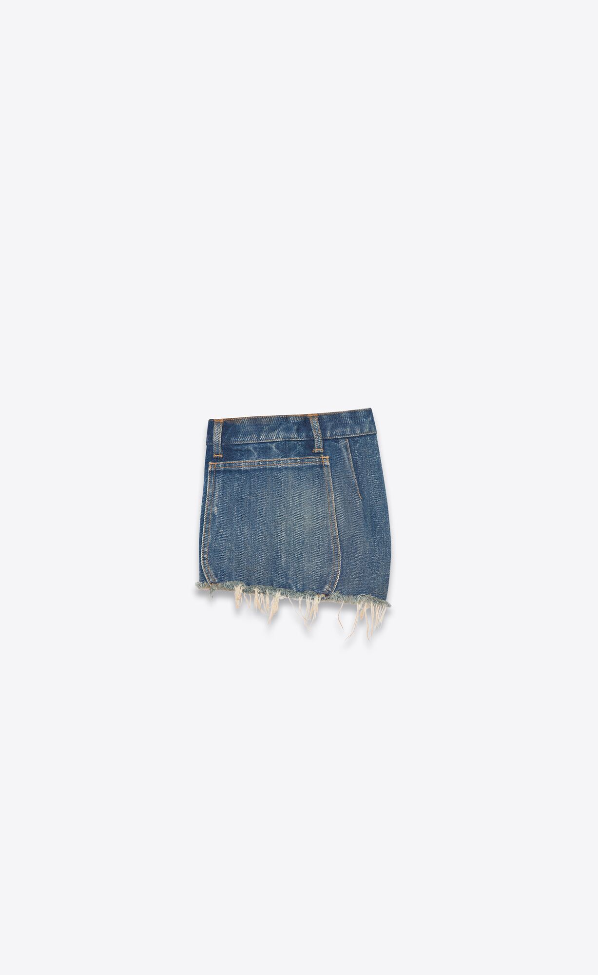 YSL Raw-edge Shorts Indigo Blau | 71924-IEDW