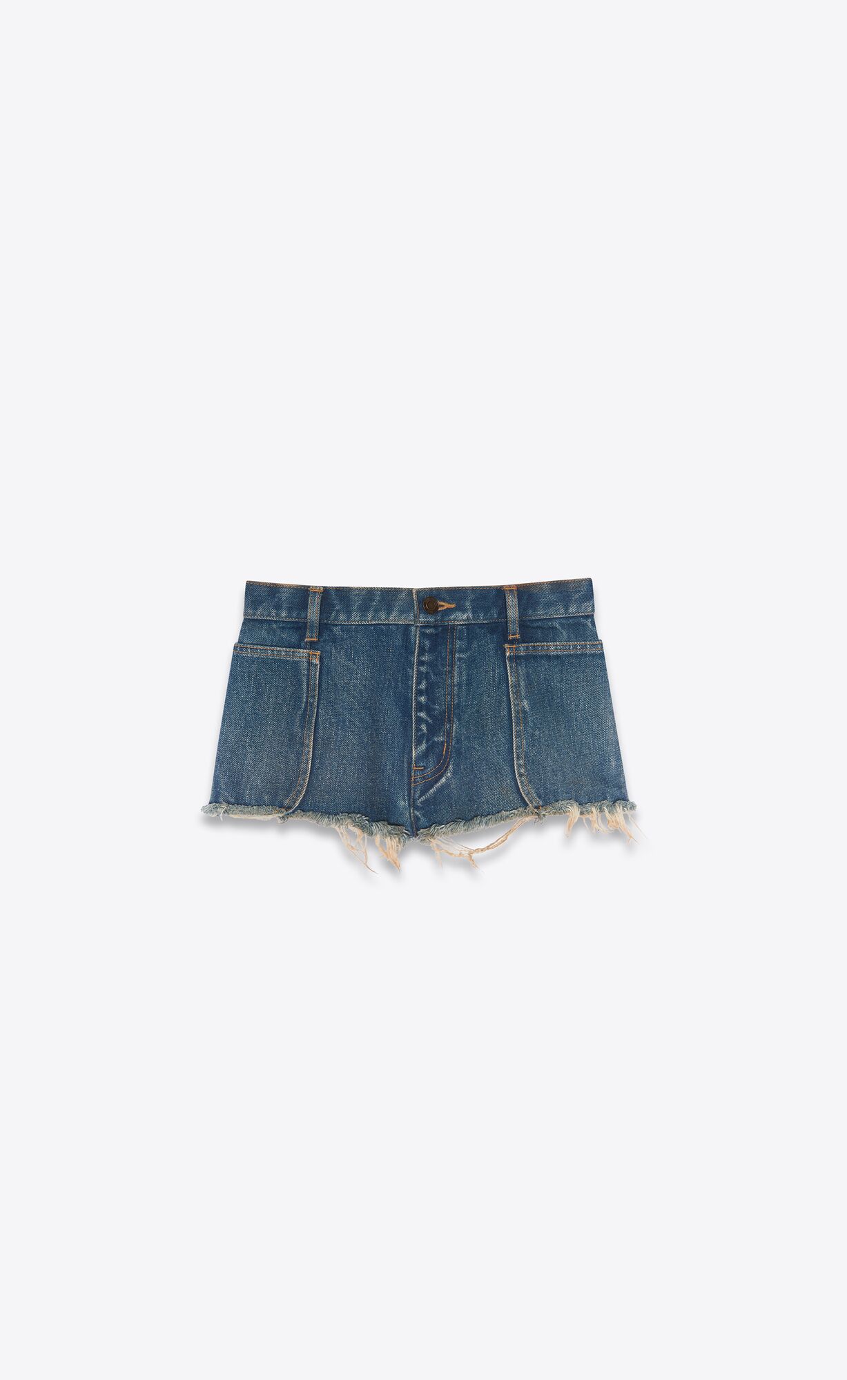 YSL Raw-edge Shorts Indigo Blau | 71924-IEDW