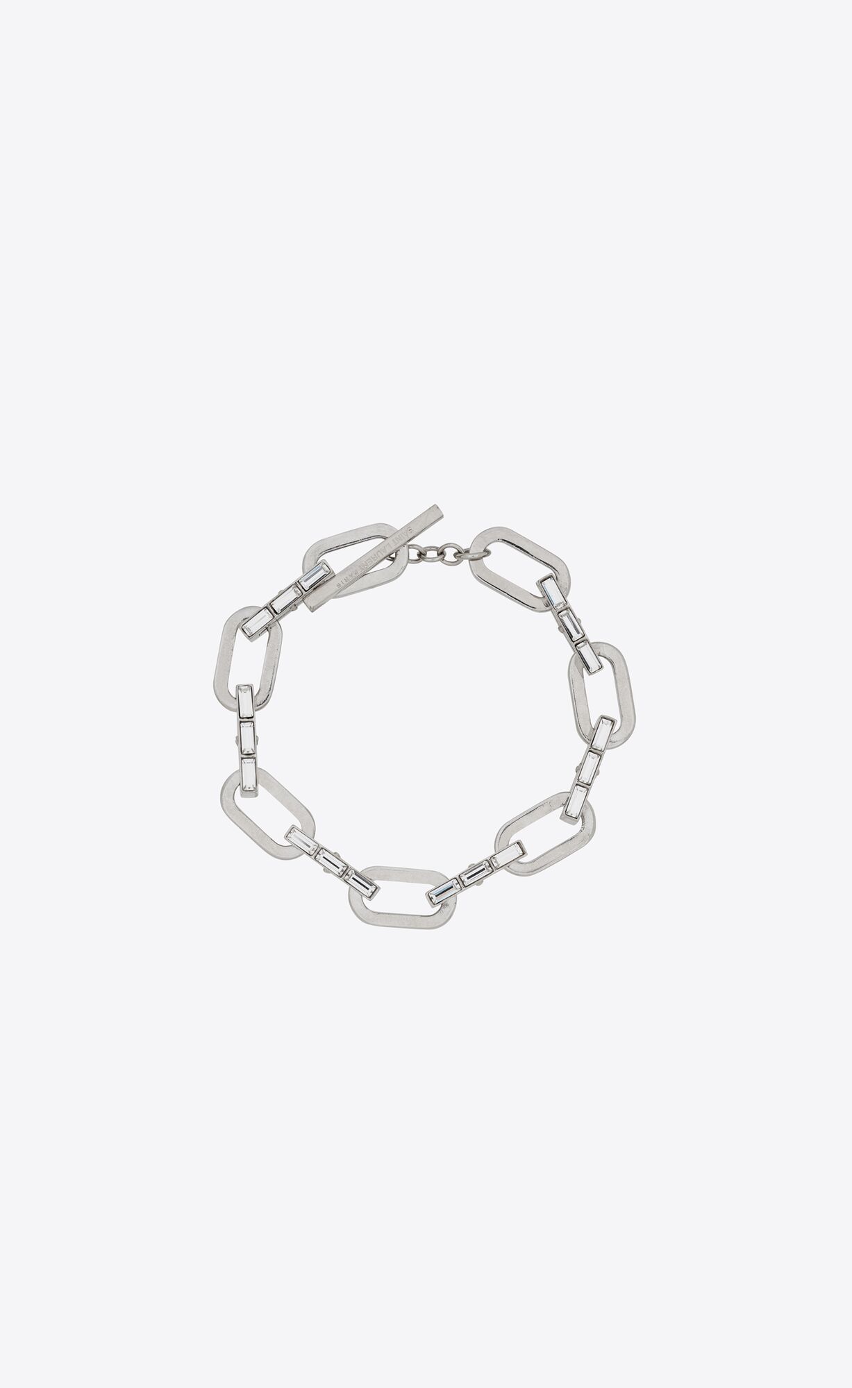 YSL Rhinestone And Oval Link Bracelet In Metal Silber | 52047-LOUG