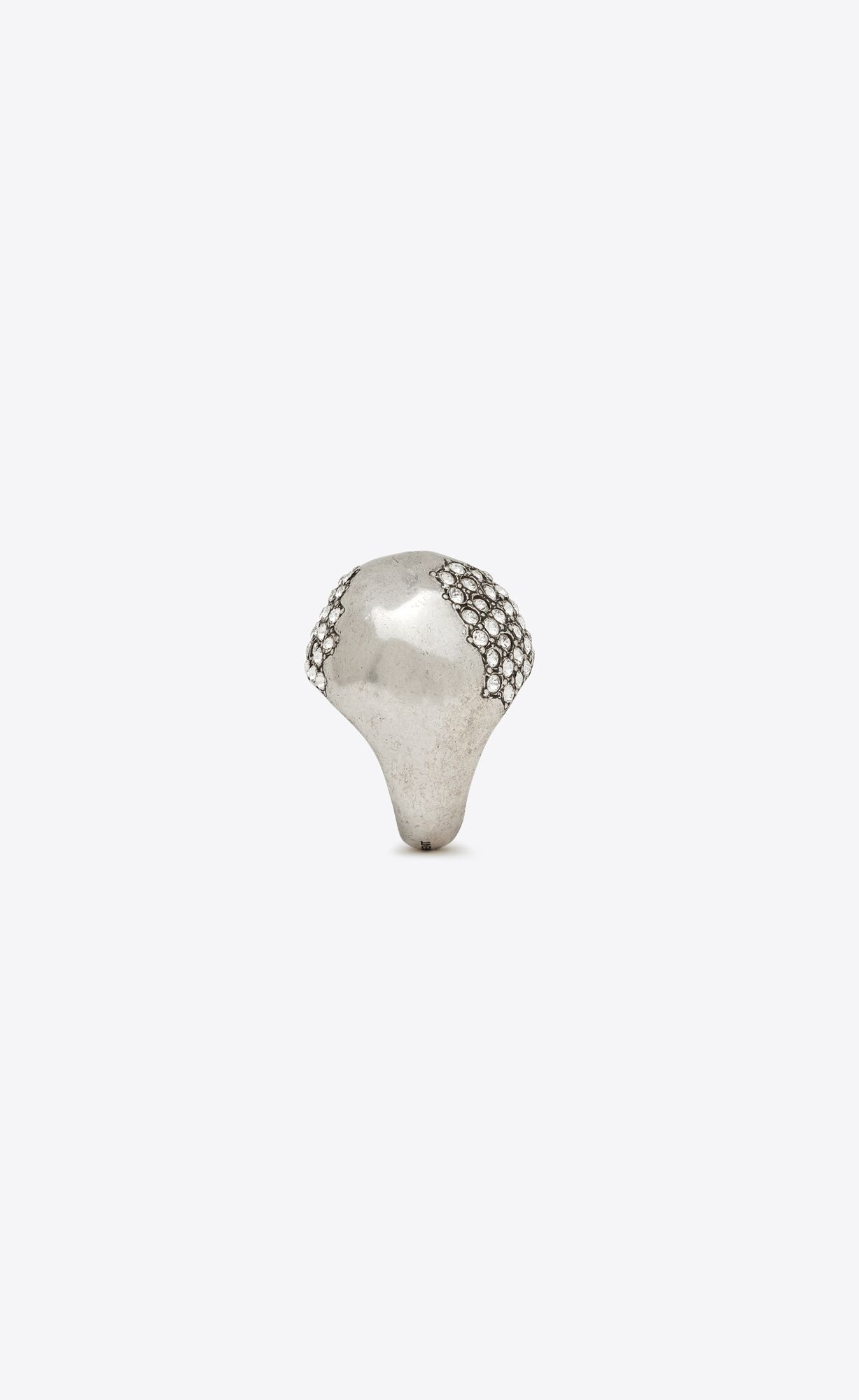 YSL Rhinestone Edge Egg Ring In Metal Palladium And Crystal | 39251-JQIU