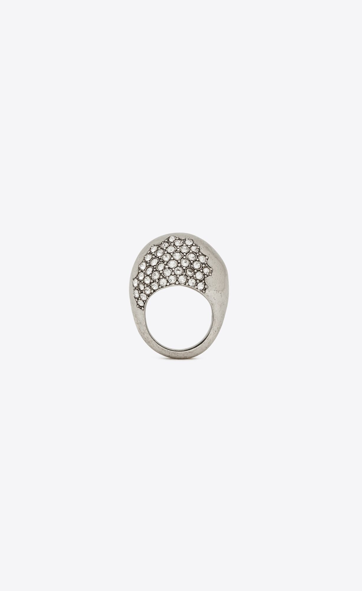 YSL Rhinestone Edge Egg Ring In Metal Palladium And Crystal | 39251-JQIU