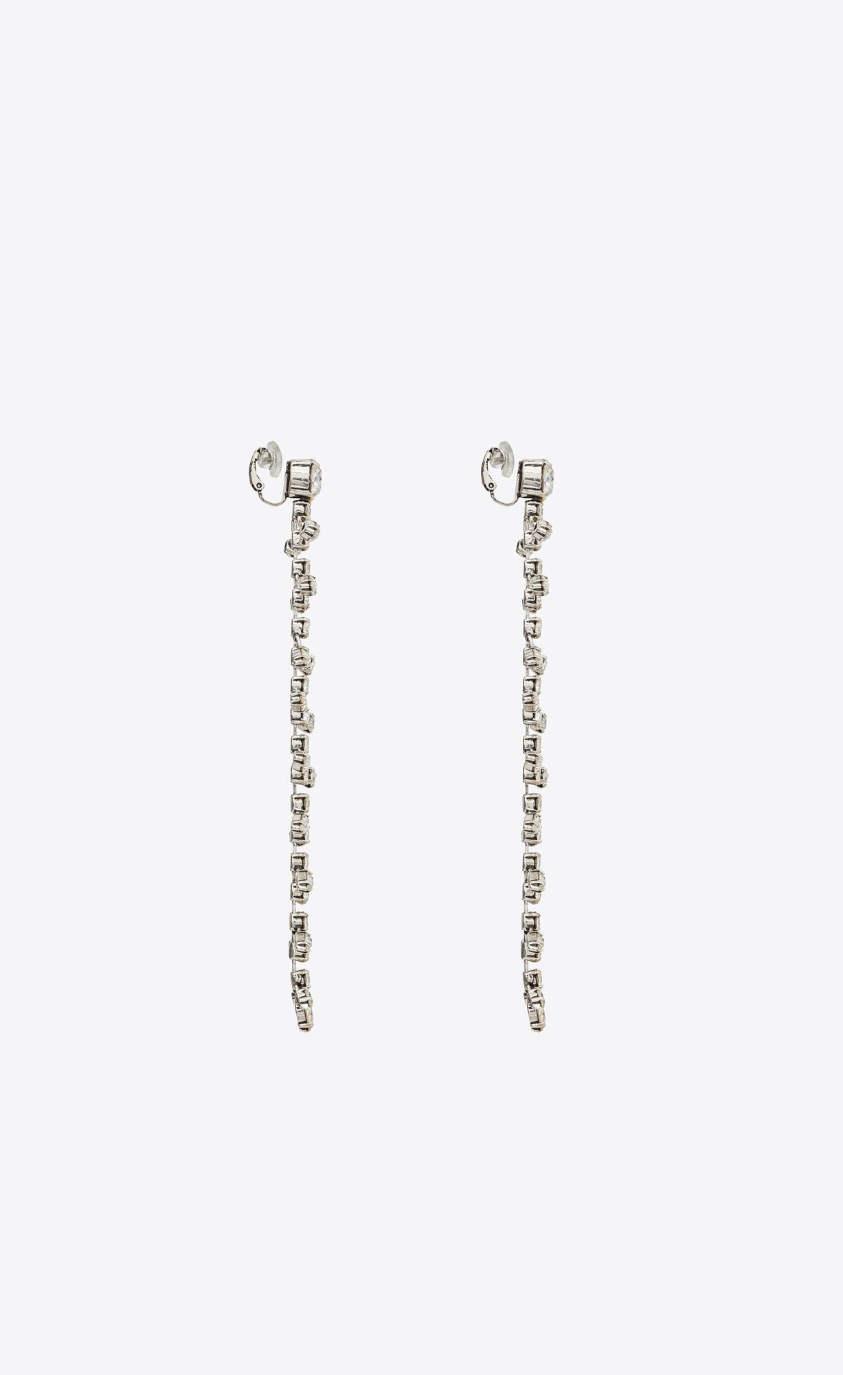 YSL Rhinestone Fish Bone Drop Earrings In Metal Silber | 08192-UHNM