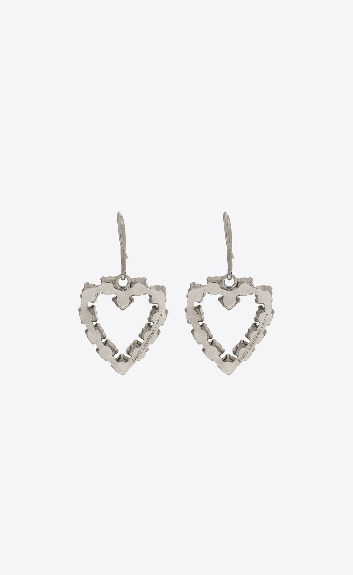 YSL Rhinestone Open Heart Earrings In Metal Silber | 70694-BZJV