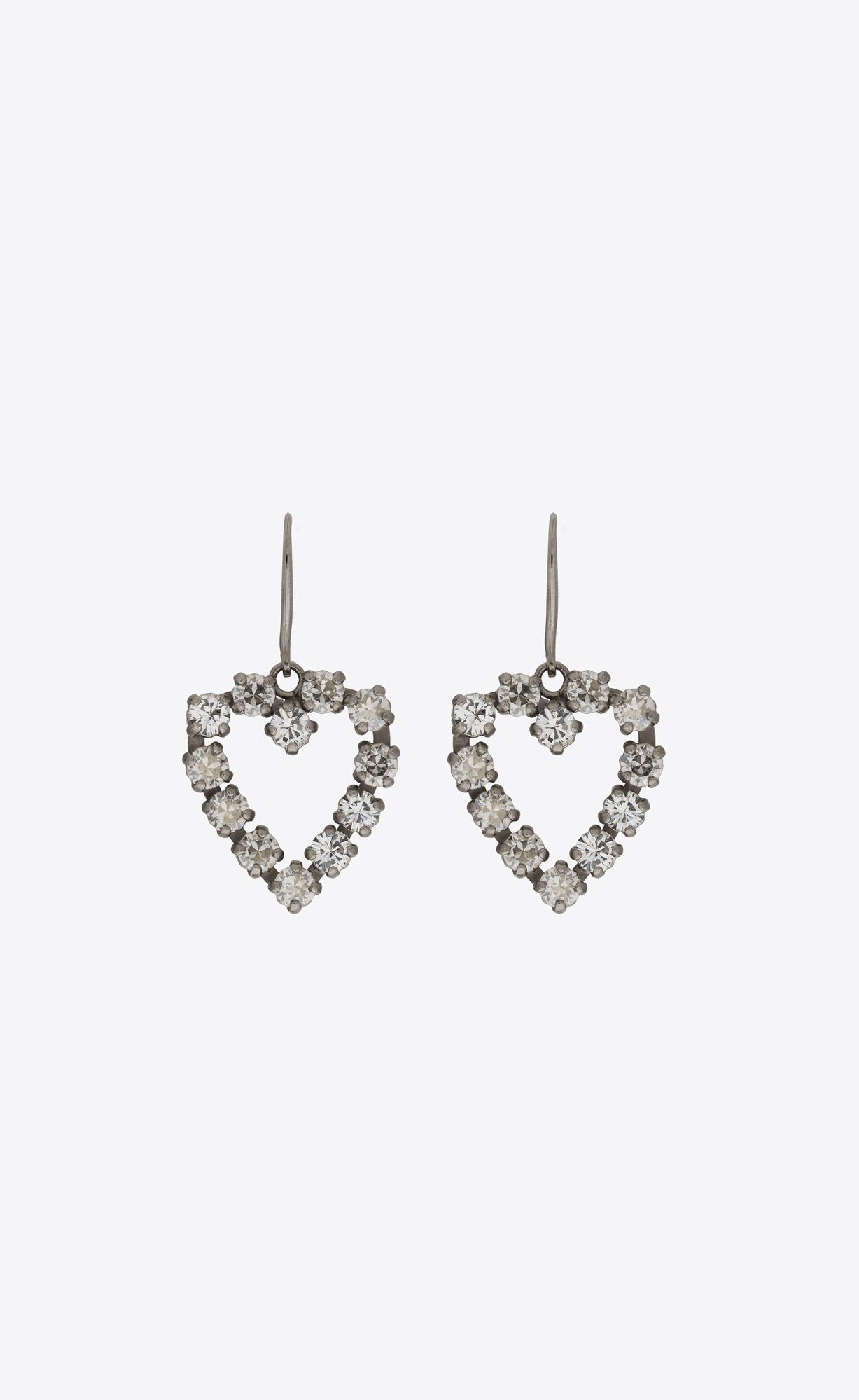 YSL Rhinestone Open Heart Earrings In Metal Silber | 70694-BZJV