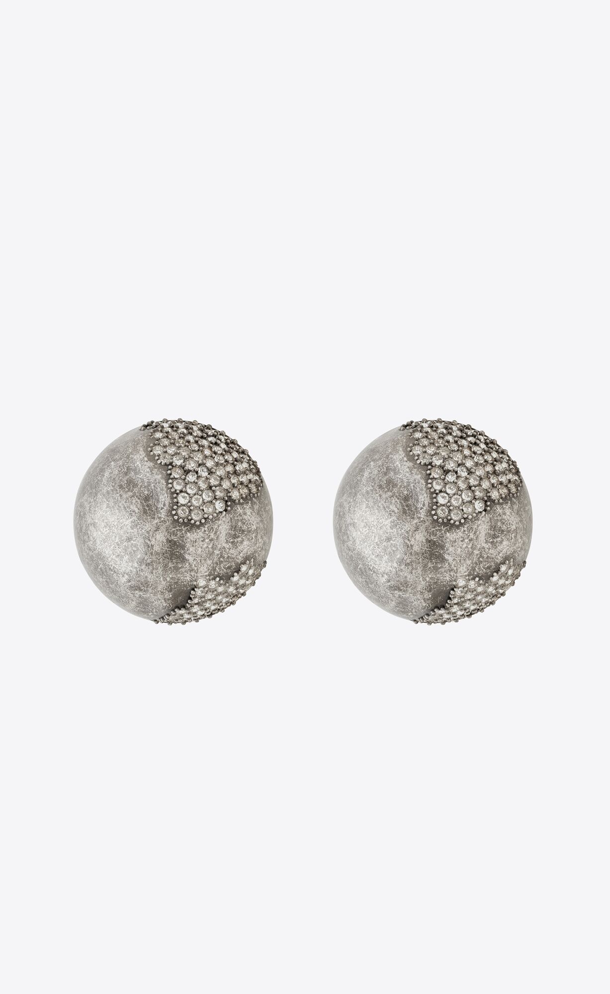 YSL Rhinestone Sphere Earrings In Metal Silber | 14869-ICXN