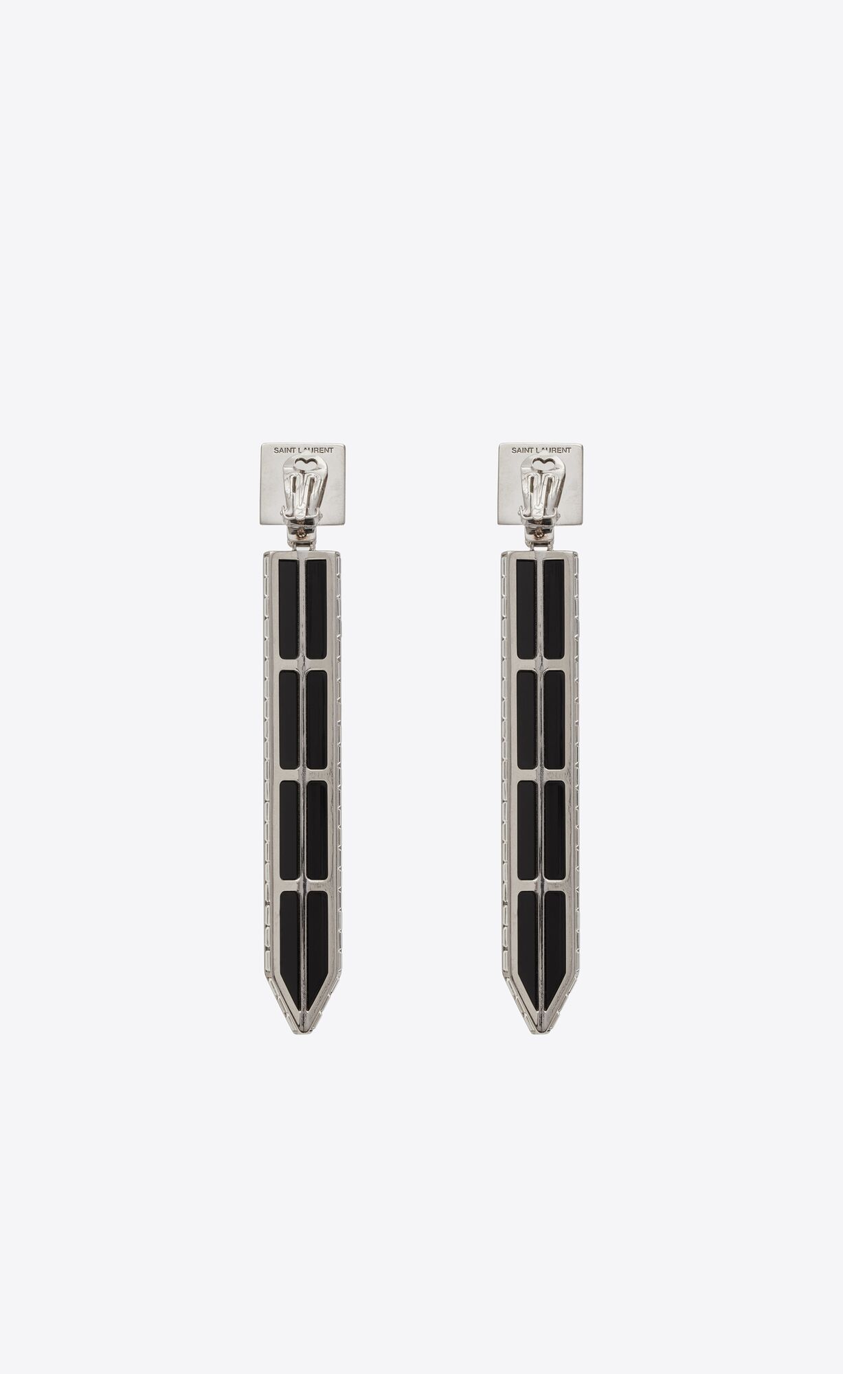 YSL Rhinestone Square And Spike Earrings In Metal And Resin Silber Schwarz | 67825-TXZP