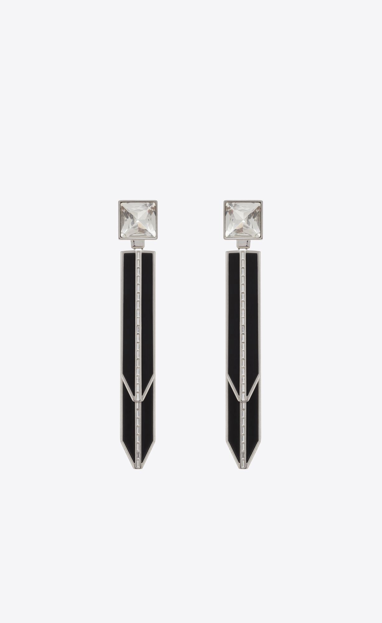 YSL Rhinestone Square And Spike Earrings In Metal And Resin Silber Schwarz | 67825-TXZP