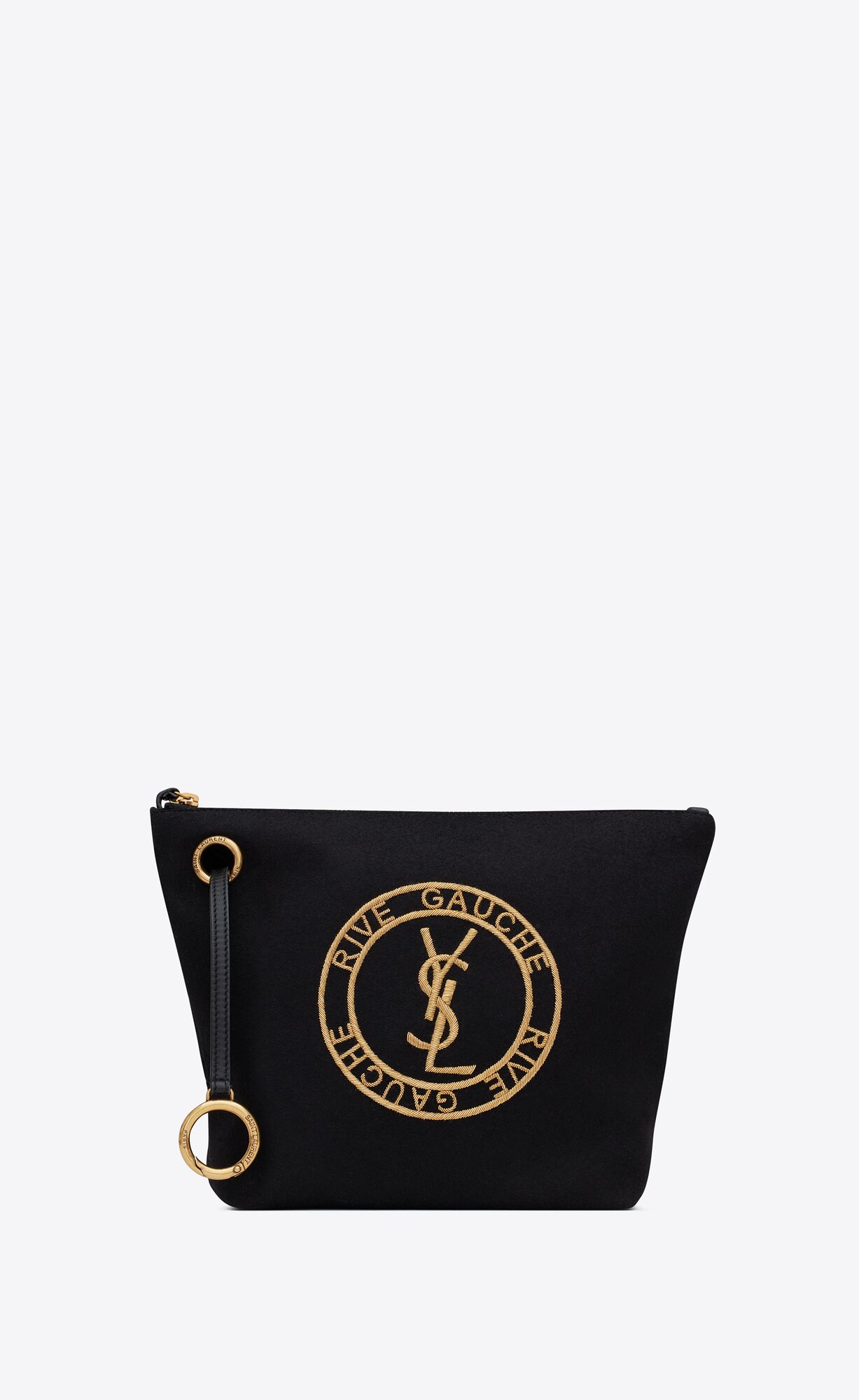 YSL Rive Gauche Embroidered Pouch In Felt Schwarz | 30861-FKYC