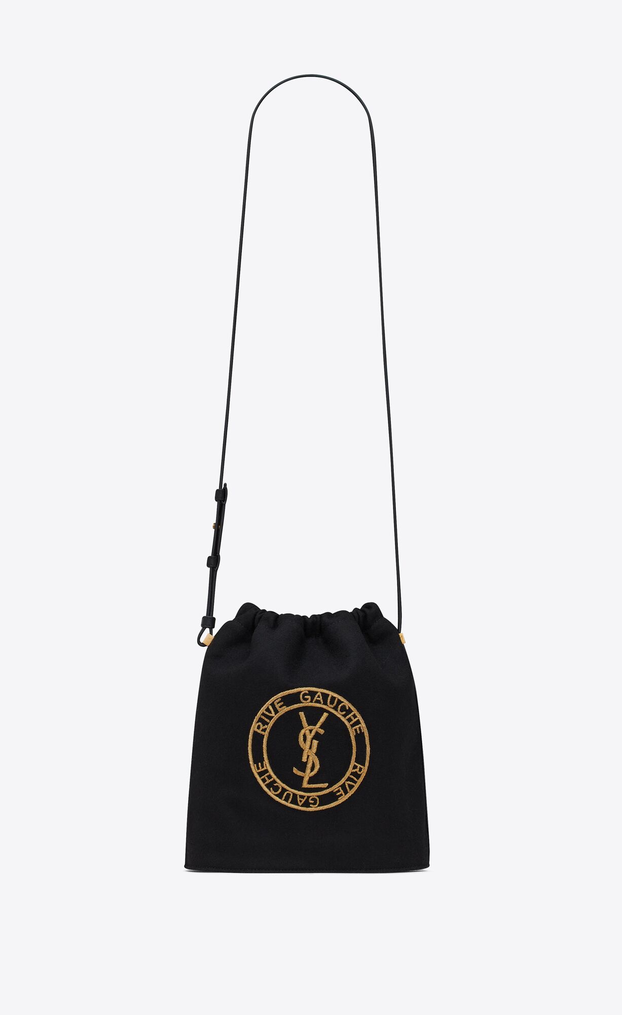 YSL Rive Gauche Laced Bucket Bag In Embroidered Felt And Smooth Leder Schwarz Gold | 18265-IYQX