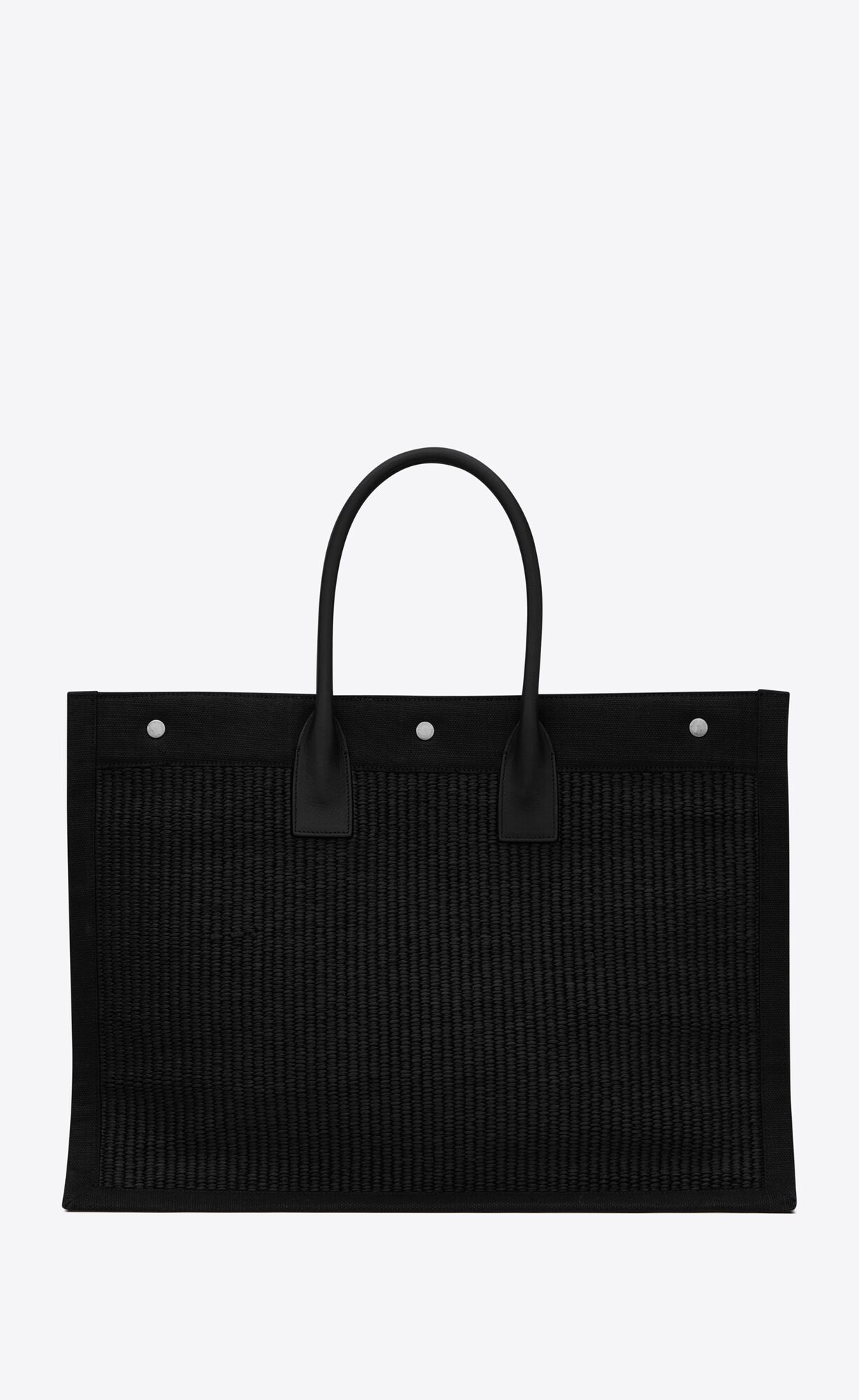 YSL Rive Gauche Large Tote Bag In Embroidered Raffia And Leder Noir | 51039-EASU