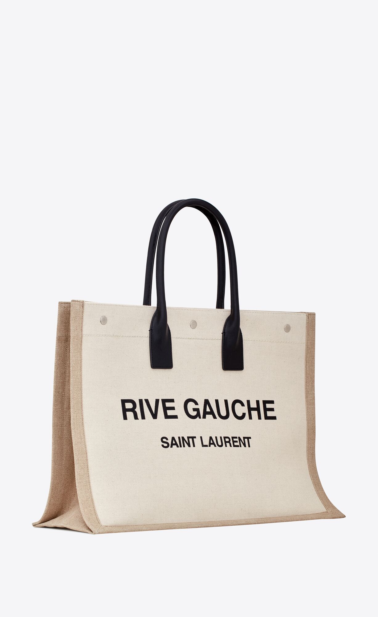 YSL Rive Gauche Large Tote Bag In Printed Canvas And Leder Lin Blanc | 13645-MRPC