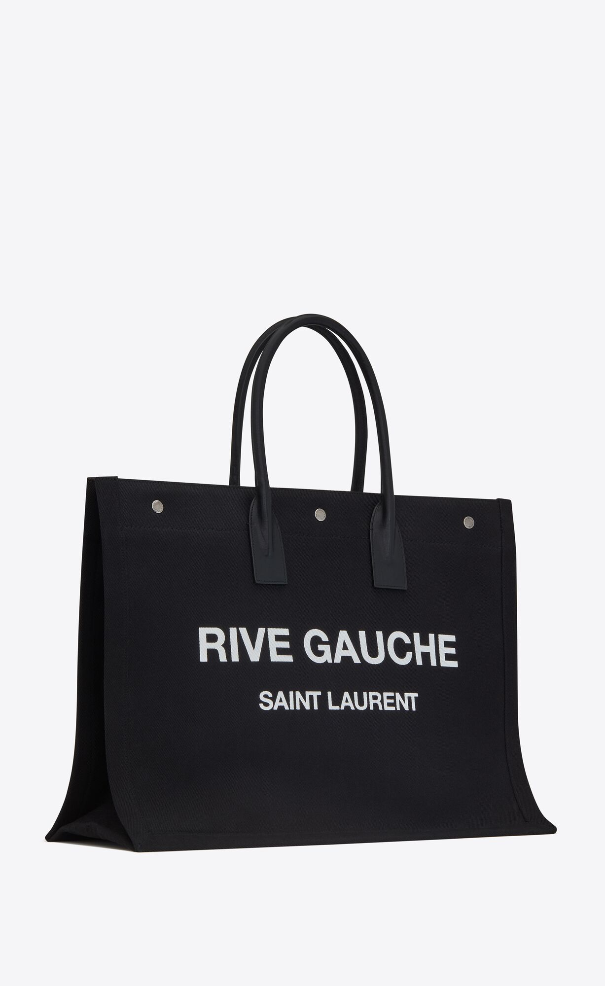 YSL Rive Gauche Large Tote Bag In Printed Canvas And Leder Noir Et Blanc | 26804-HVUI