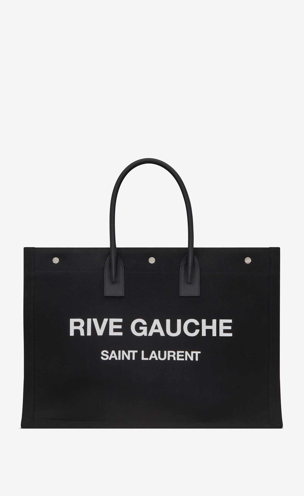 YSL Rive Gauche Large Tote Bag In Printed Canvas And Leder Noir Et Blanc | 26804-HVUI