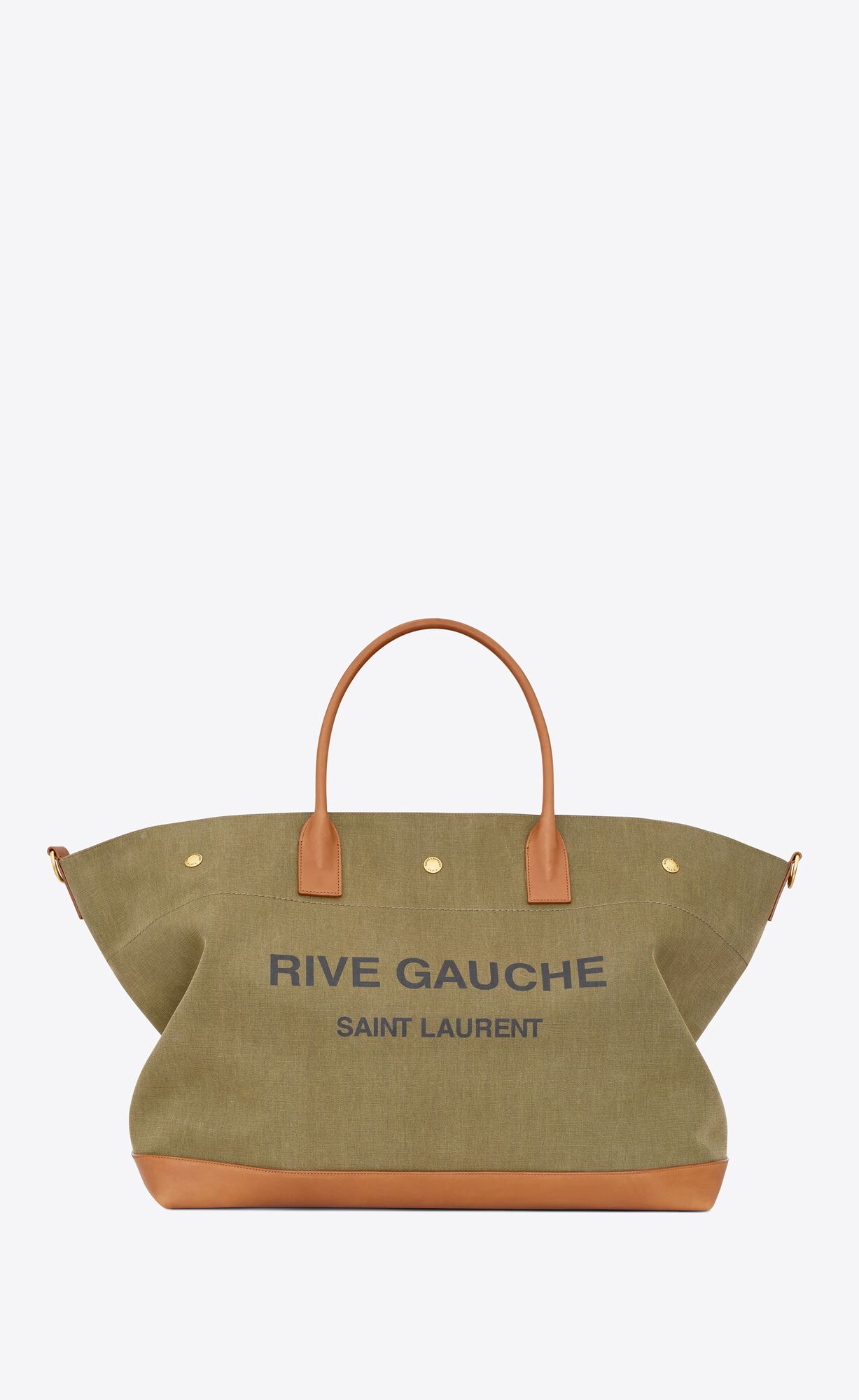 YSL Rive Gauche Maxi Shopping Bag In Canvas And Vegetable-tanned Leder Khaki Dunkelrot | 01735-YSTX