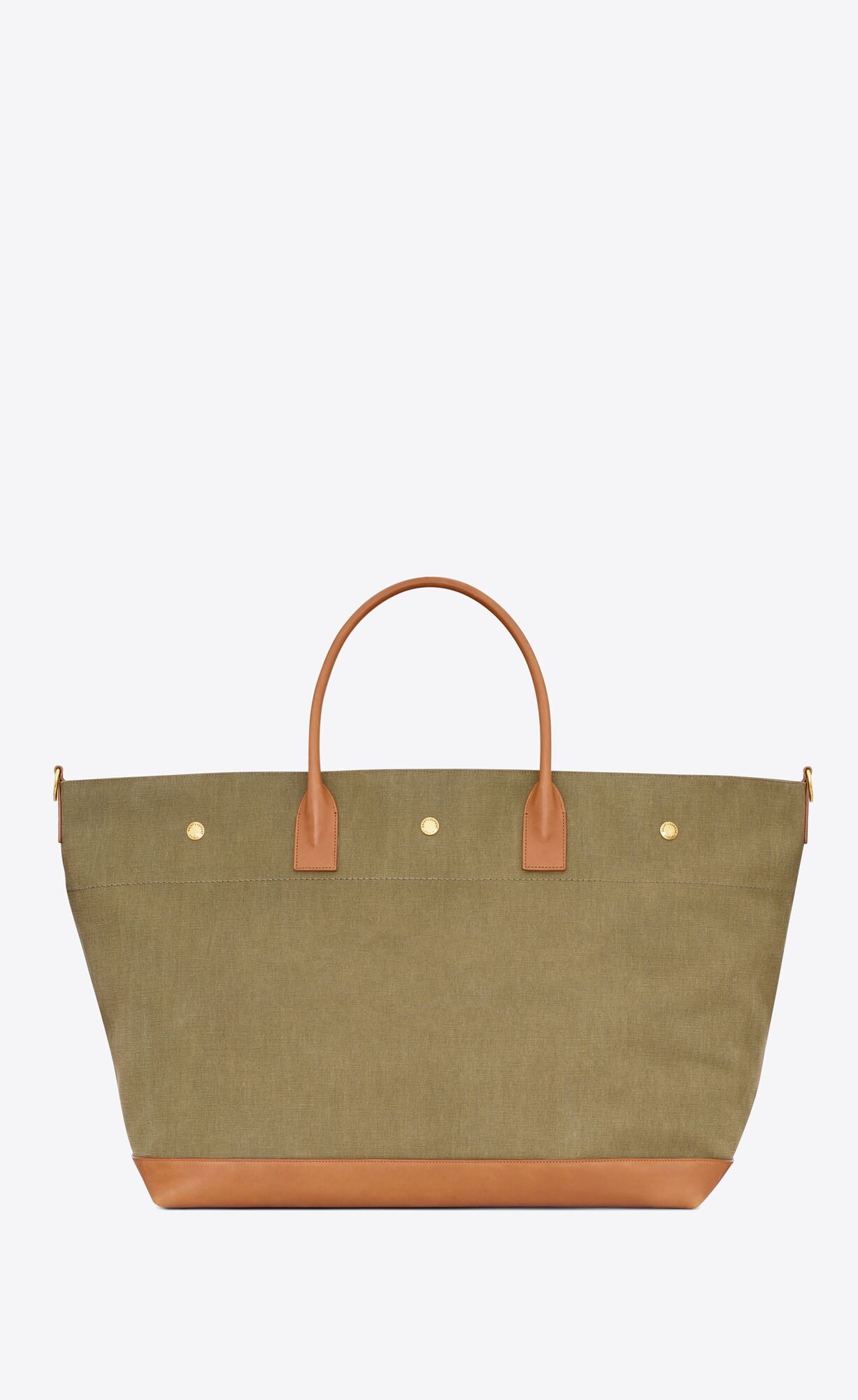 YSL Rive Gauche Maxi Shopping Bag In Canvas And Vegetable-tanned Leder Khaki Dunkelrot | 01735-YSTX